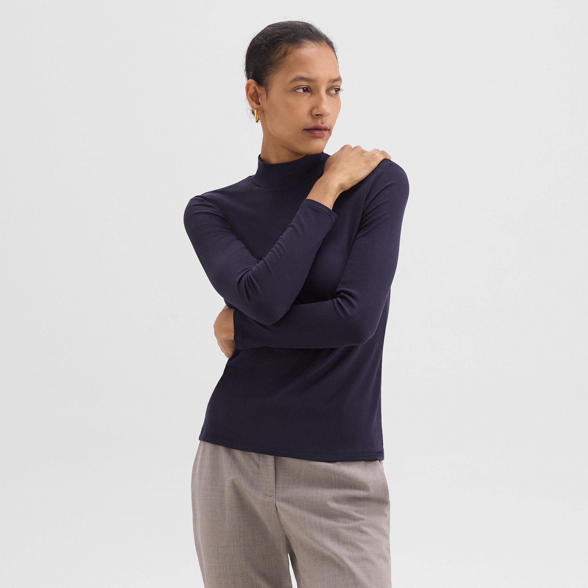 Mock Neck Top in Rib Knit Viscose