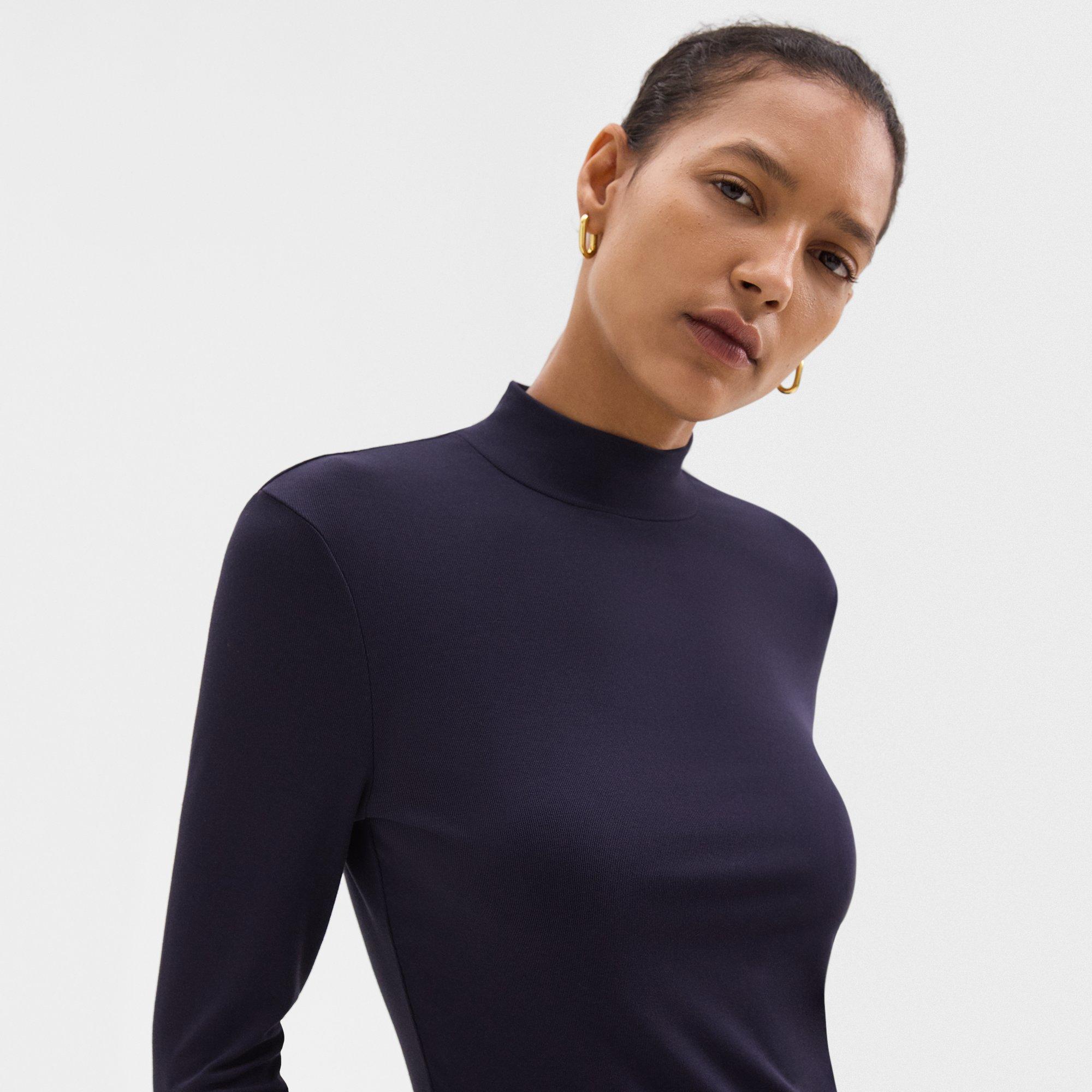 Mock Neck Top in Rib Knit Viscose