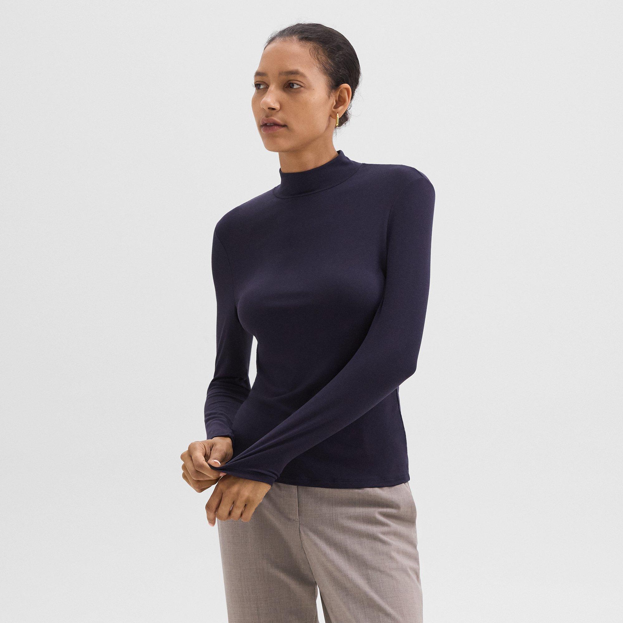 Mock Neck Top in Rib Knit Viscose