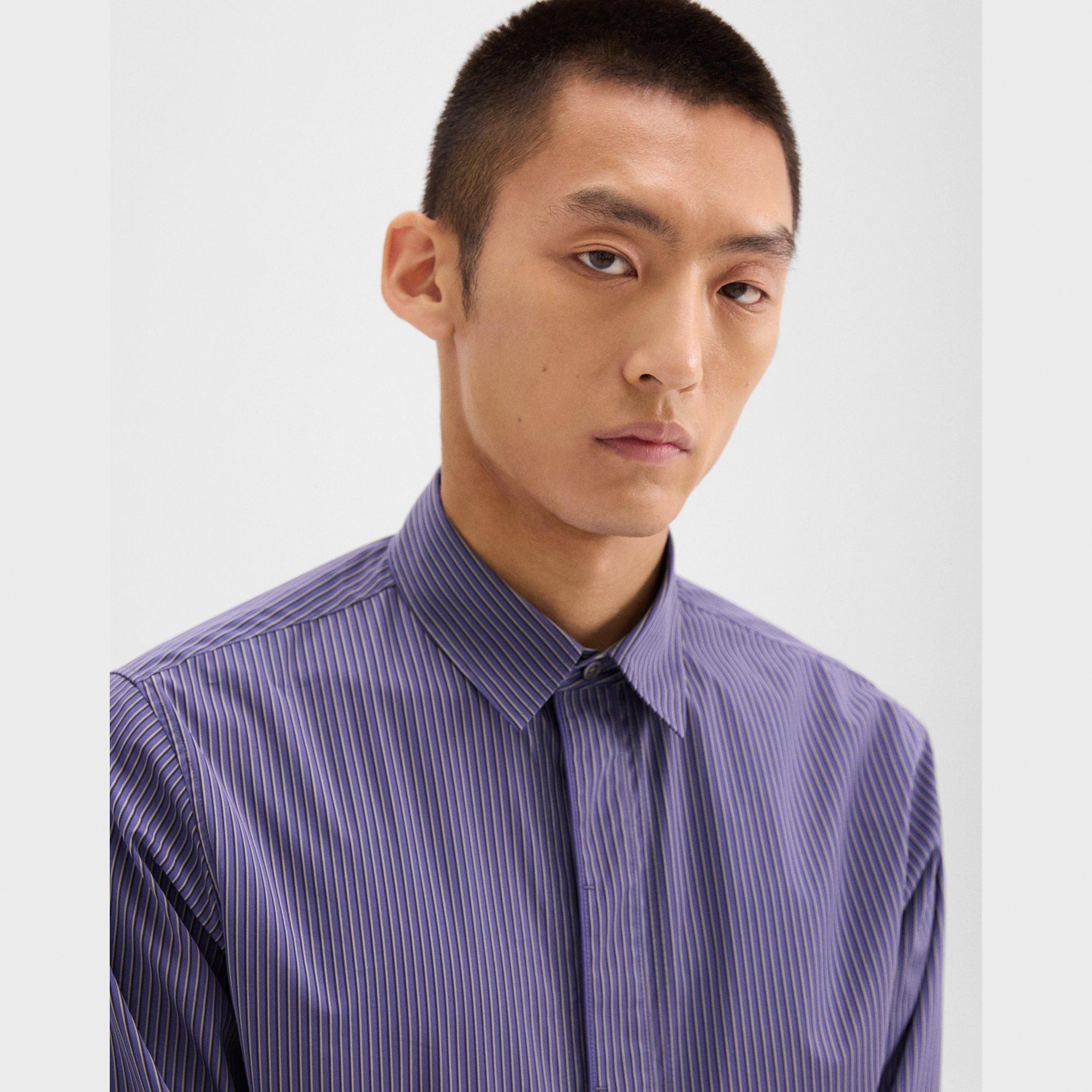 Straight Shirt in Striped Cotton-Blend