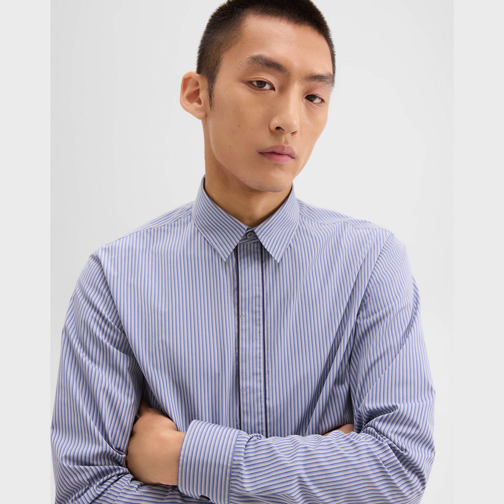 Straight Shirt in Striped Cotton-Blend