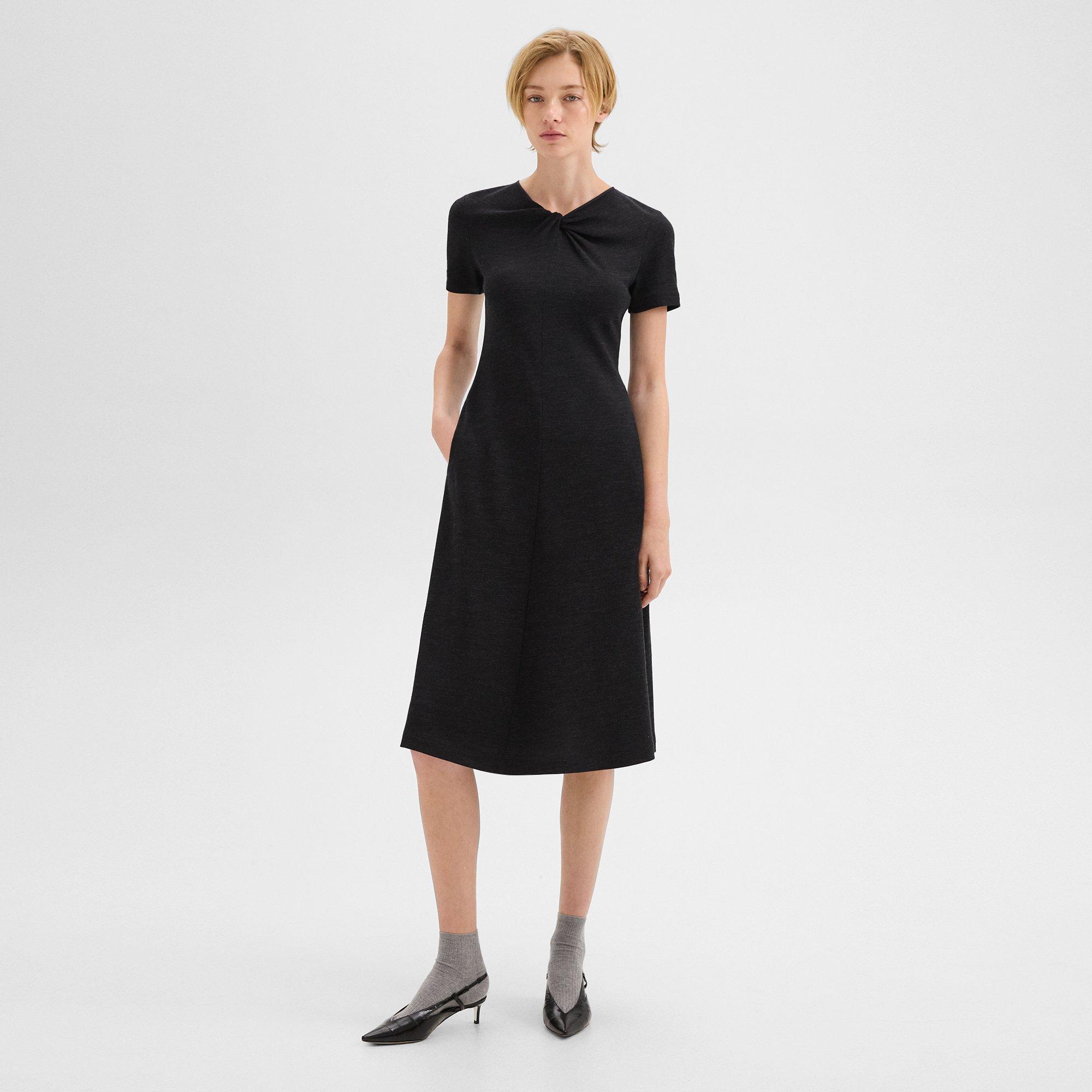 Twisted Midi Dress in Viscose-Wool