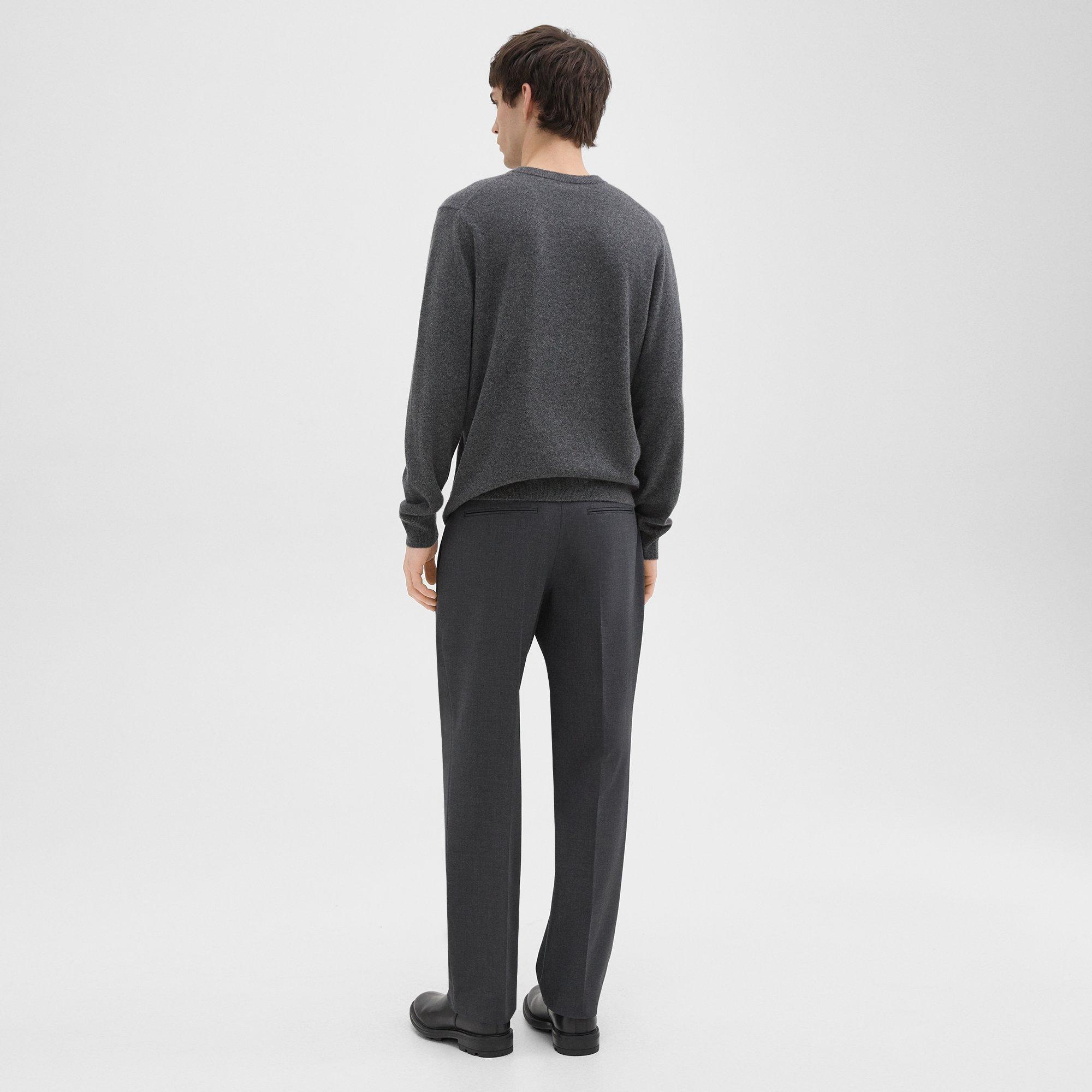 Pantalon Droit en Sergé de Laine Mélangée