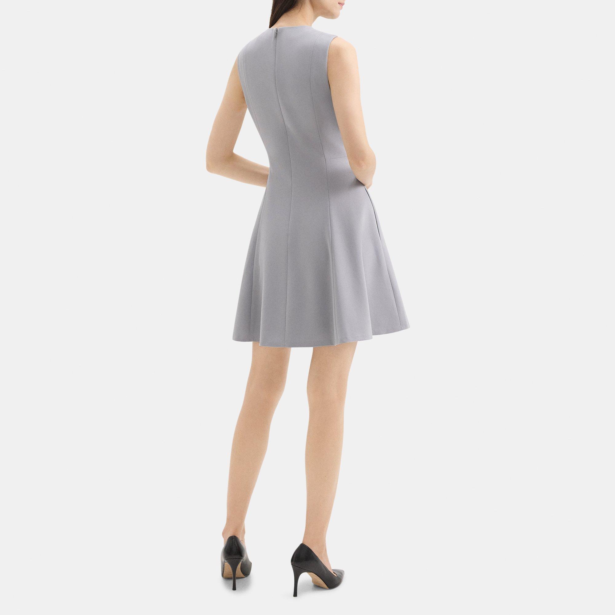 Sleeveless Fit-and-Flare Dress in Crepe