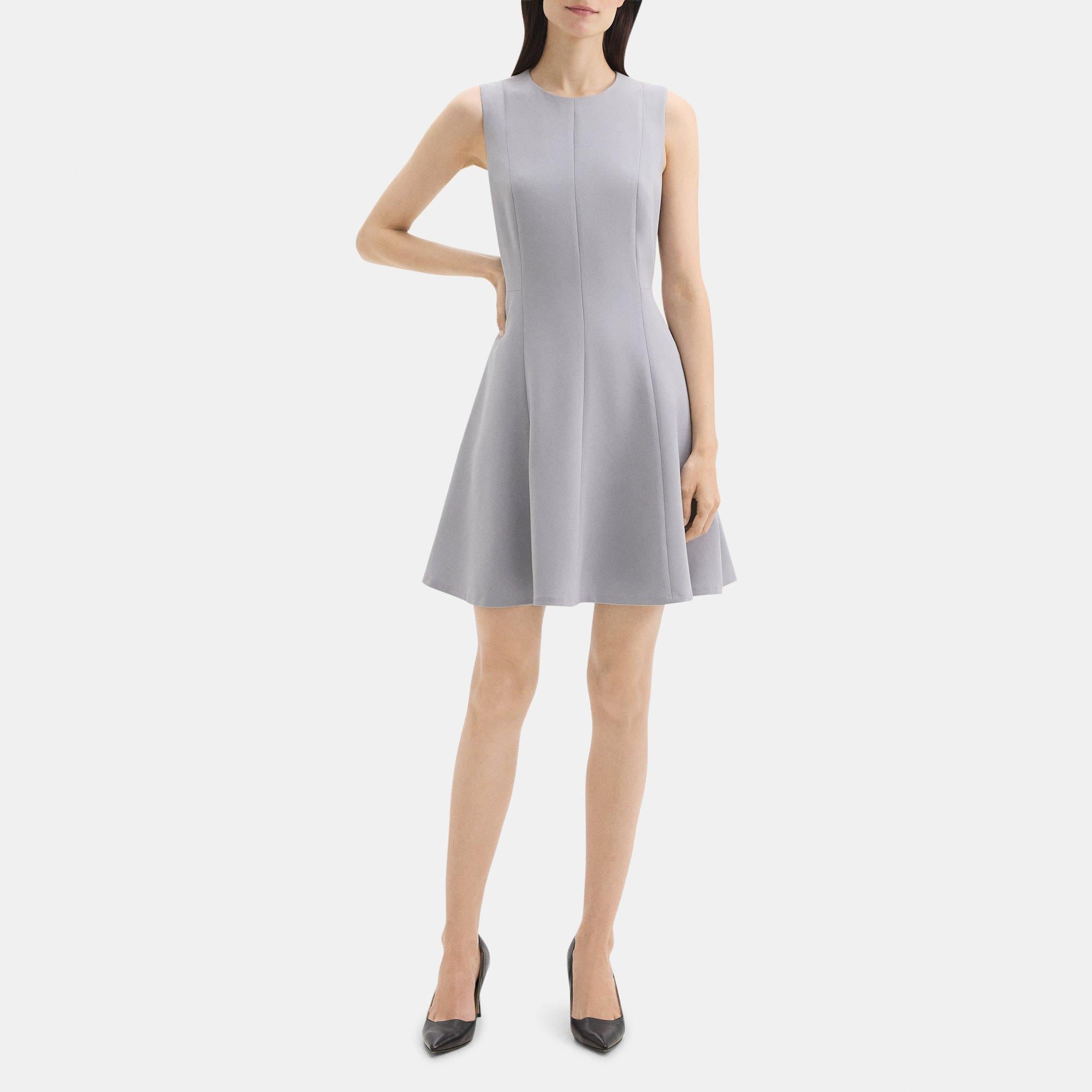 Sleeveless Fit-and-Flare Dress in Crepe