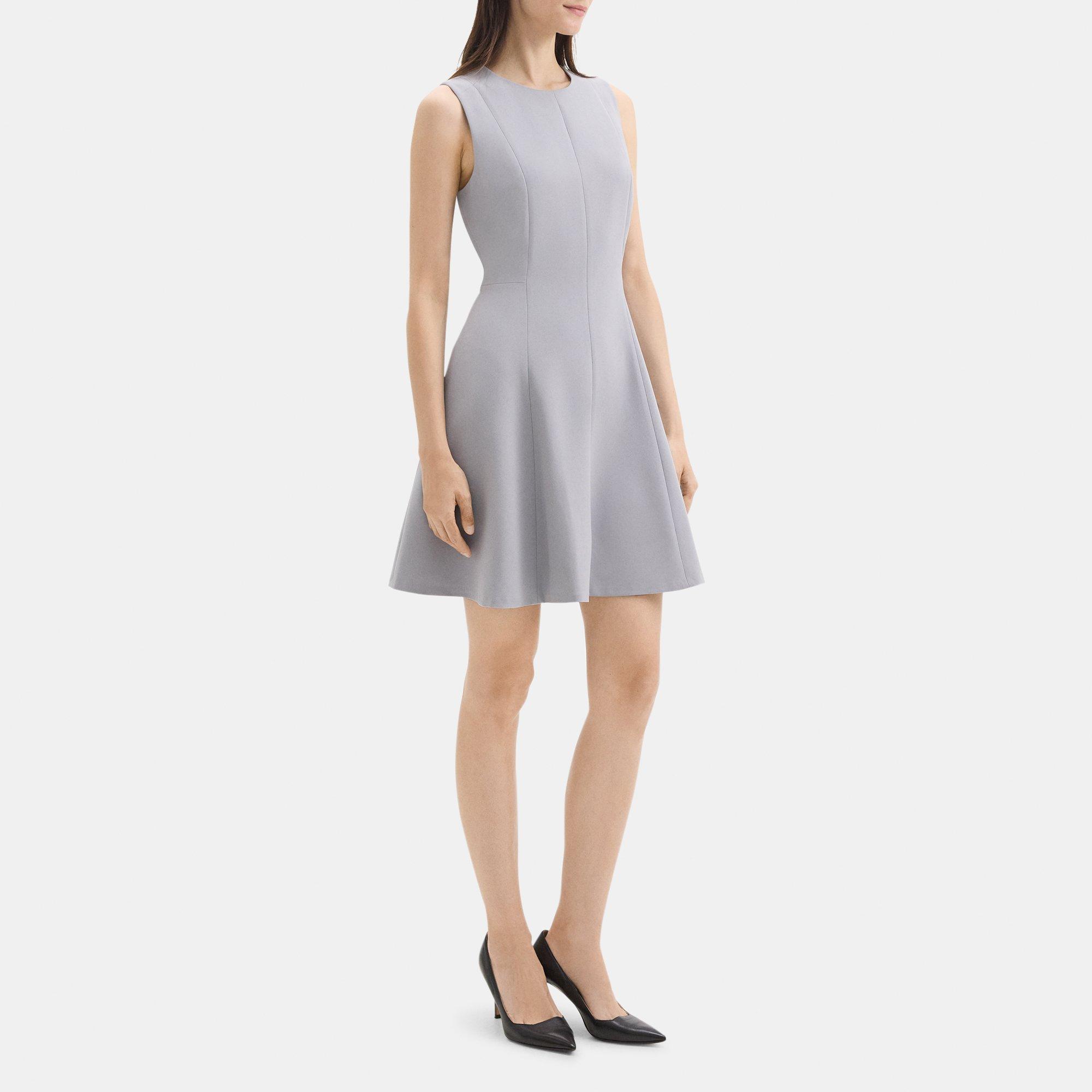 Sleeveless Fit-and-Flare Dress in Crepe