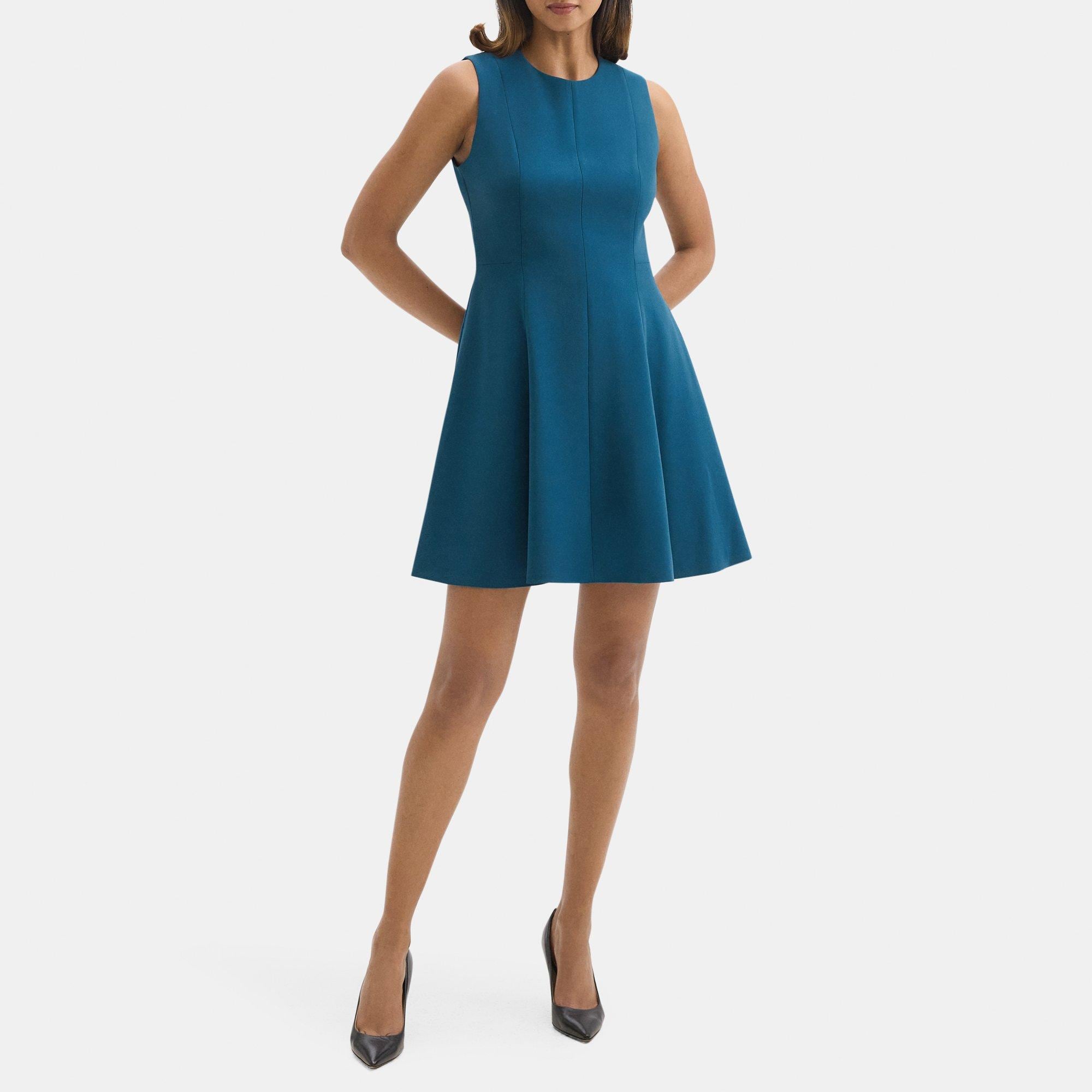 Sleeveless Fit-and-Flare Dress in Crepe
