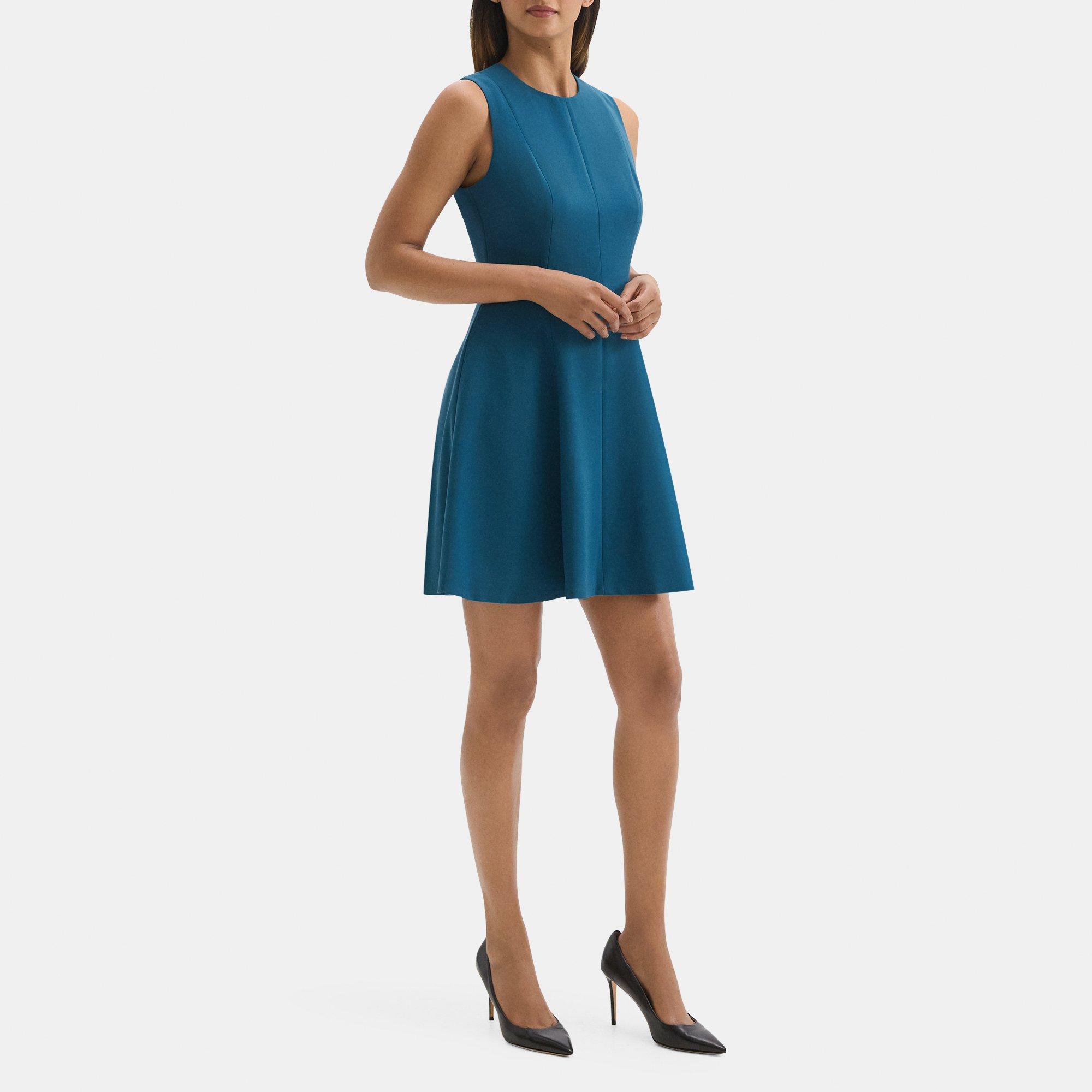 Sleeveless Fit-and-Flare Dress in Crepe