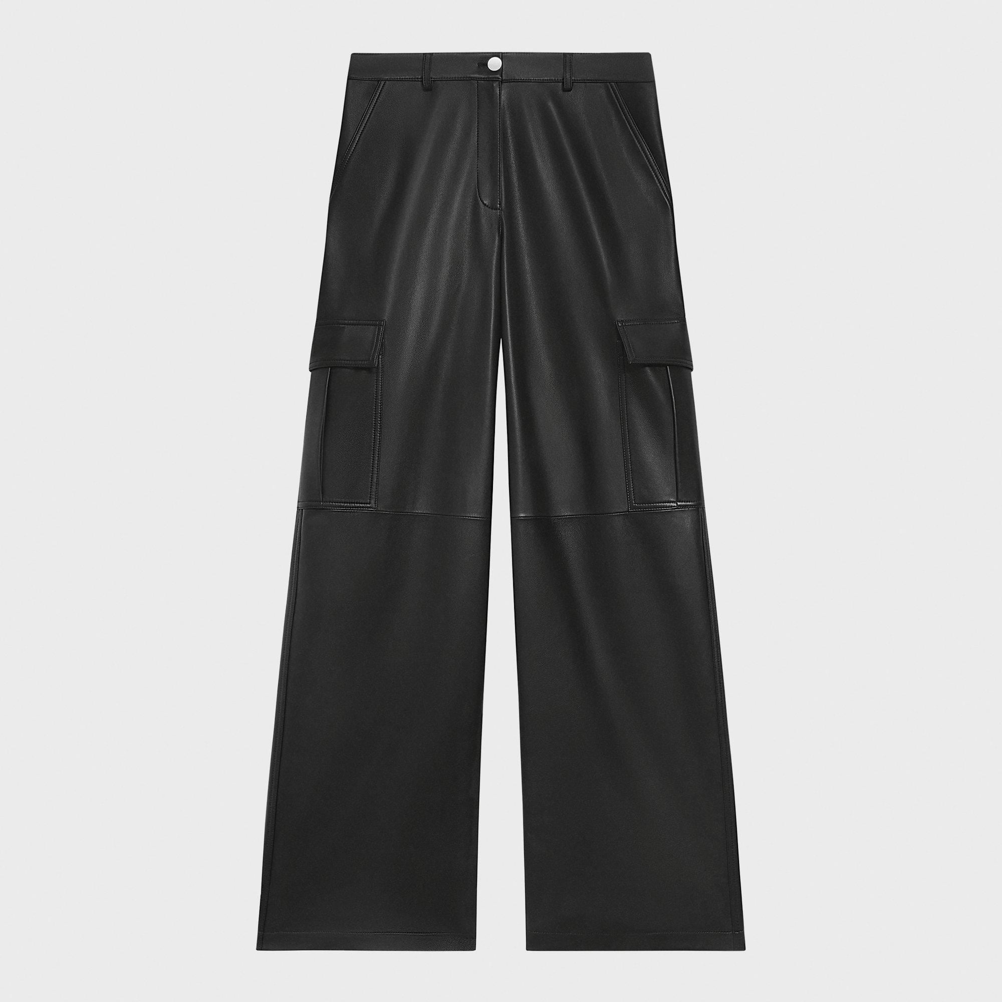 【mnem】Leather cargo wide pants mnml Men's B449 Leather Cargo Flare Pants Black at Amazon