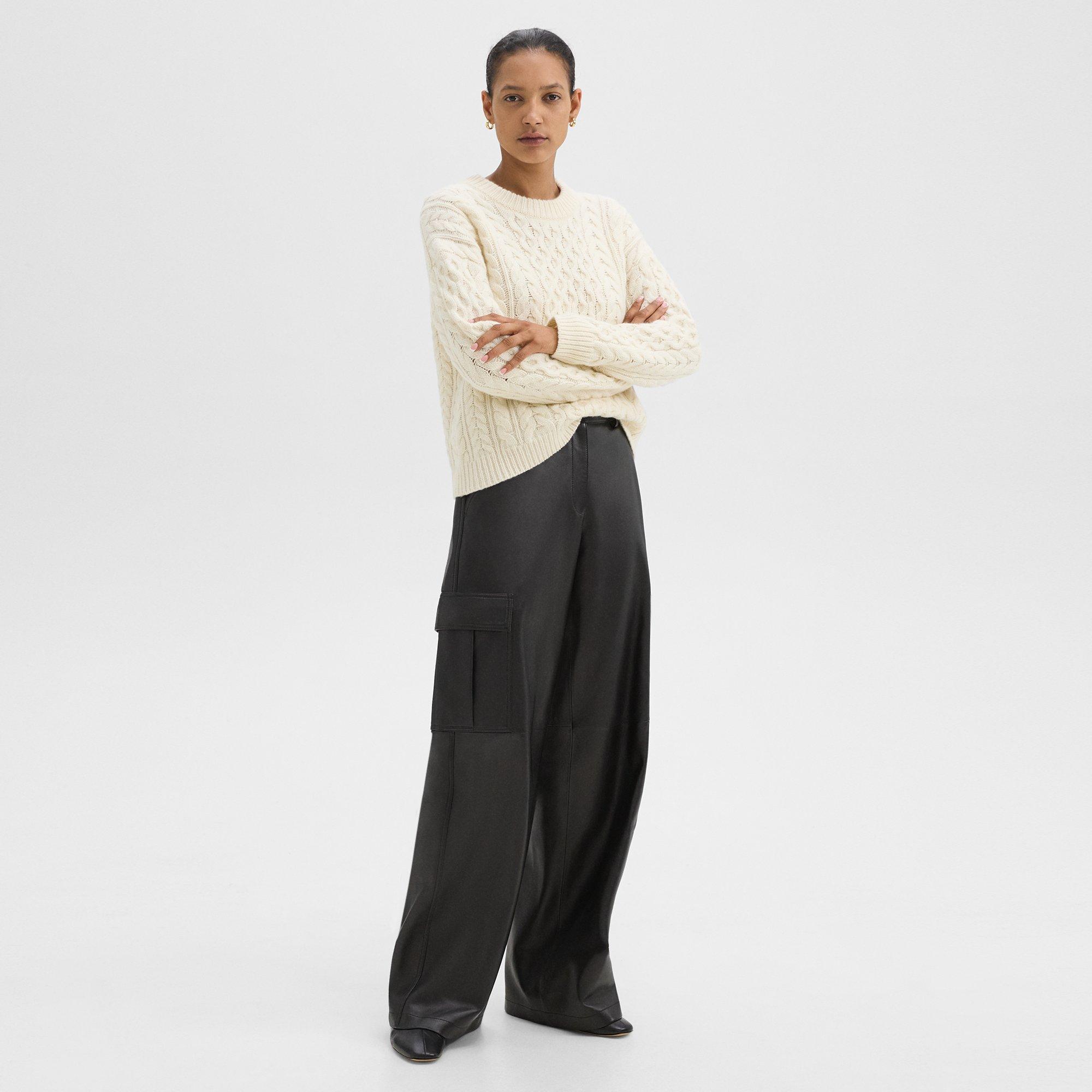 Wide-Leg Cargo Pant in Leather