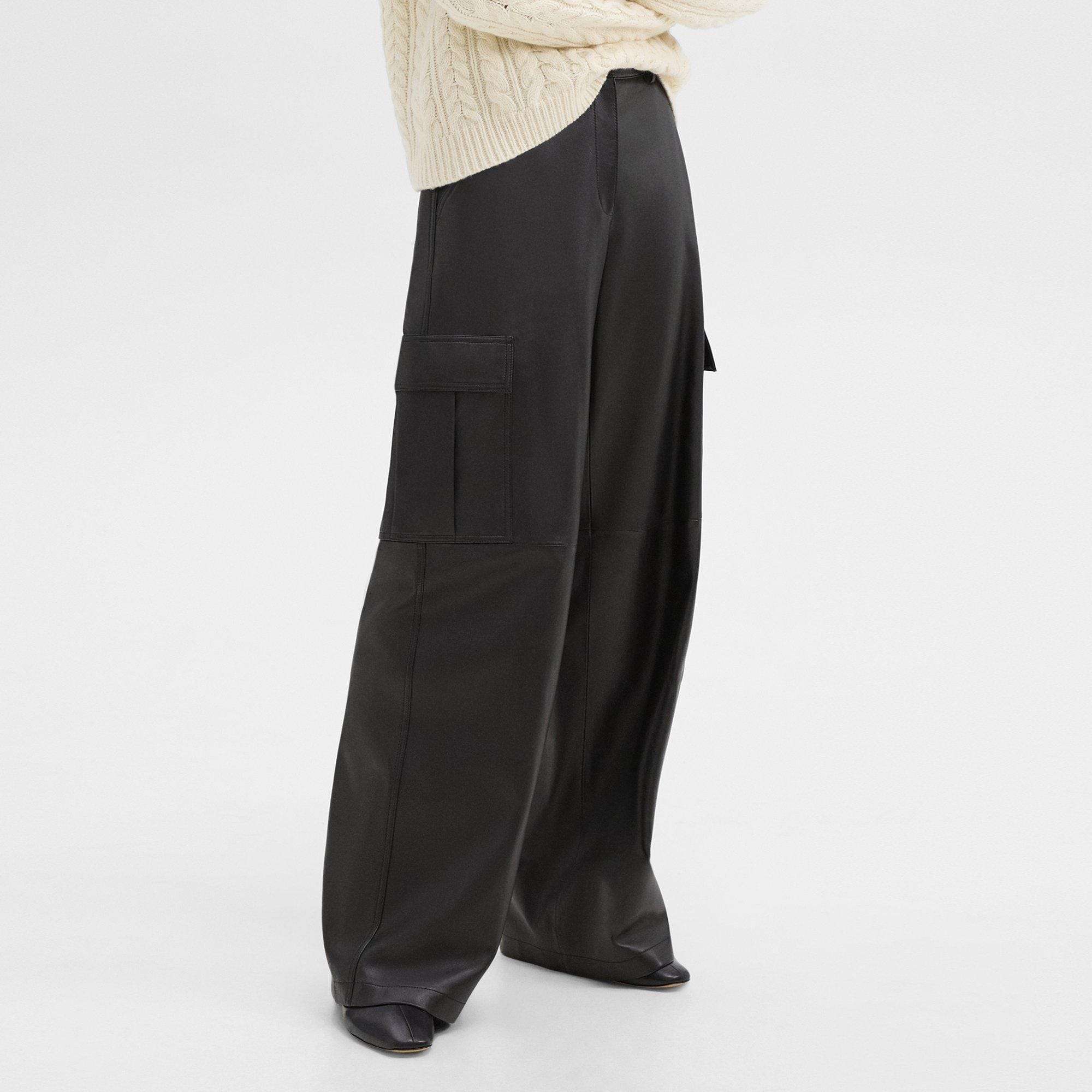 Wide-Leg Cargo Pant in Leather