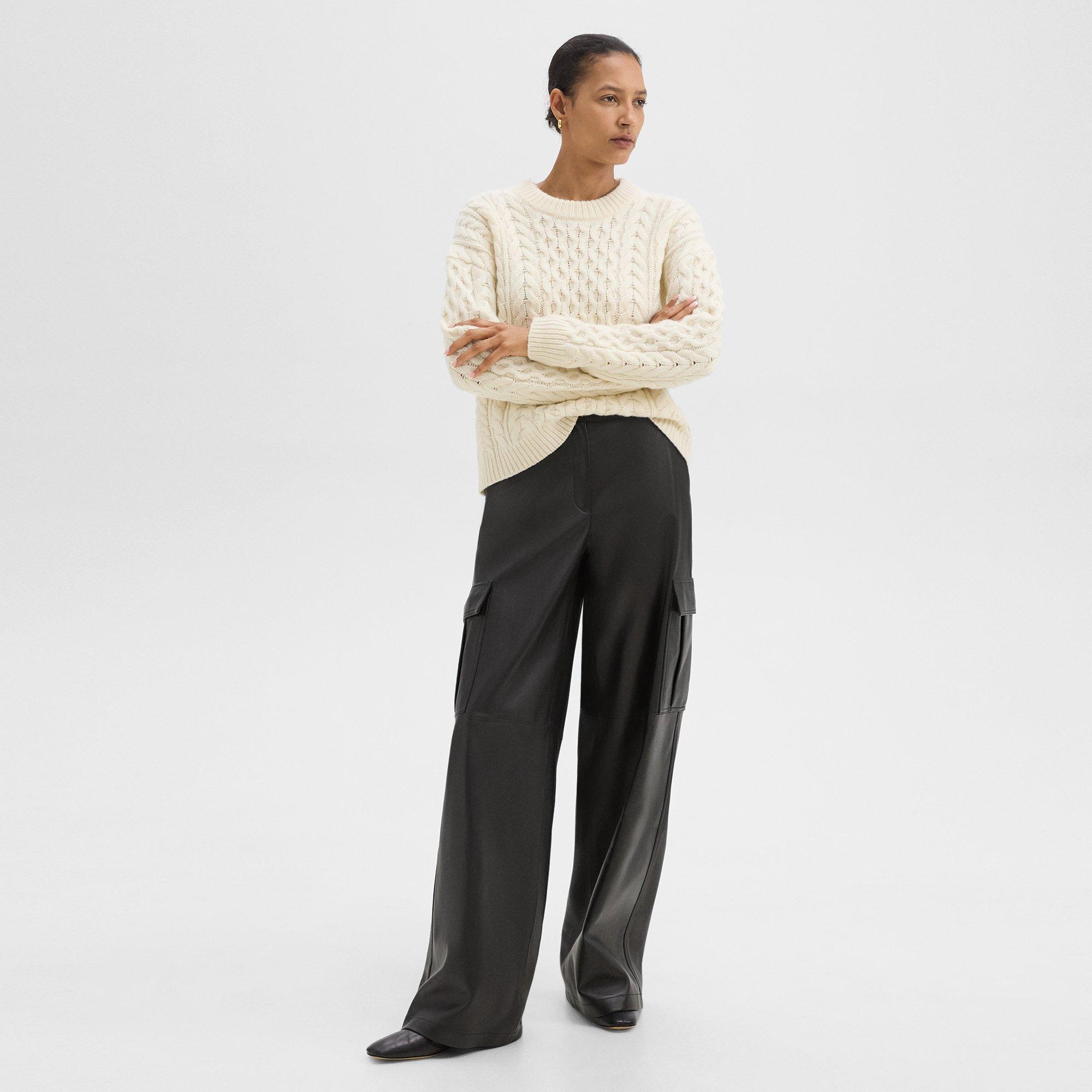 Wide-Leg Cargo Pant in Leather