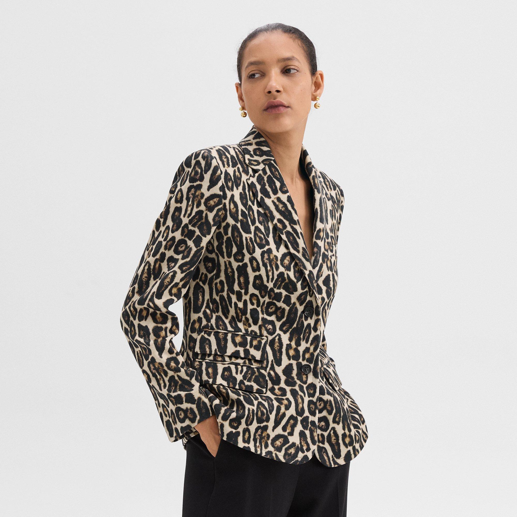 Eleganter Blazer aus Wolle mit Stretch-Anteil und Leopardenprint