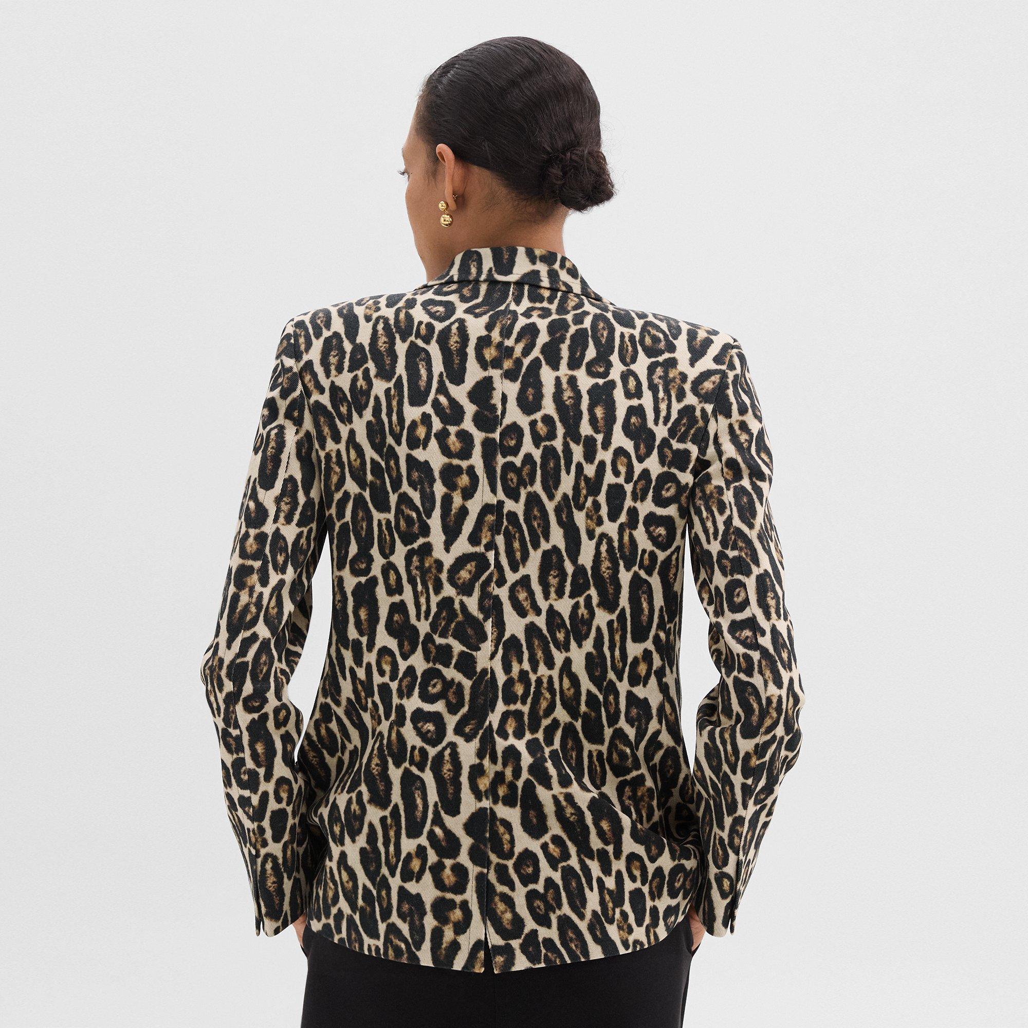 Stretch Leopard Wool Tailored Blazer Theory