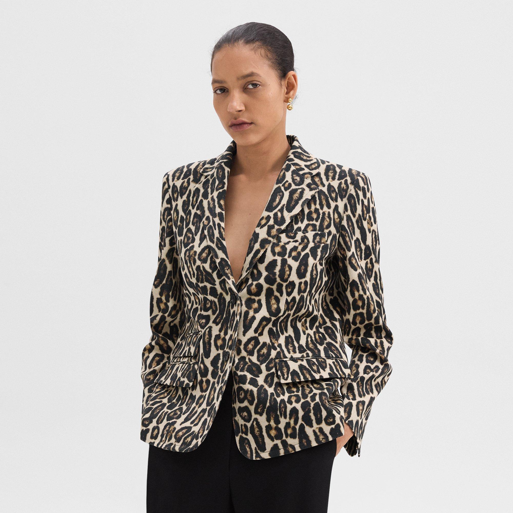 Eleganter Blazer aus Wolle mit Stretch-Anteil und Leopardenprint