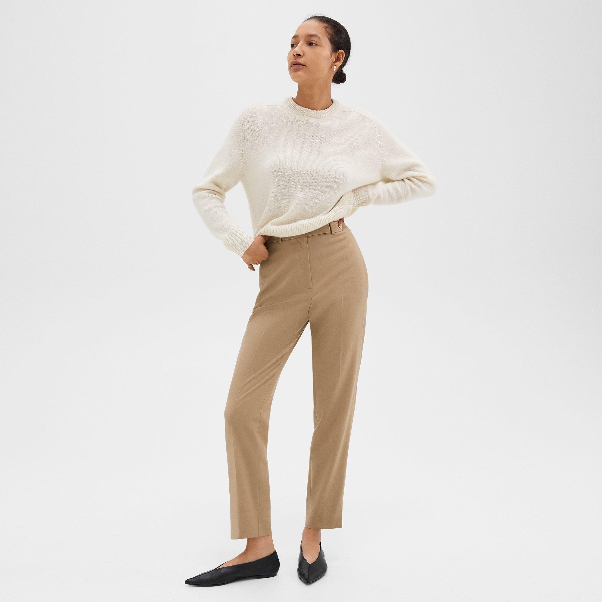 Pantalon Fuselé Taille Haute en Flanelle Fluide