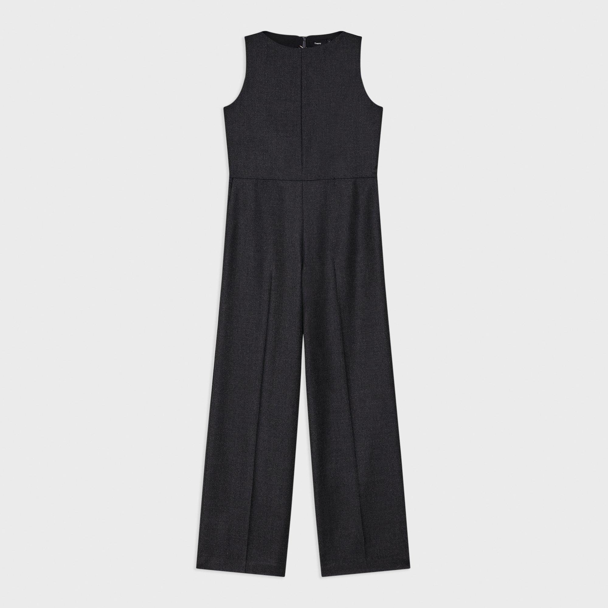 Relaxed Sleeveless Jumpsuit in Stretch Flannel