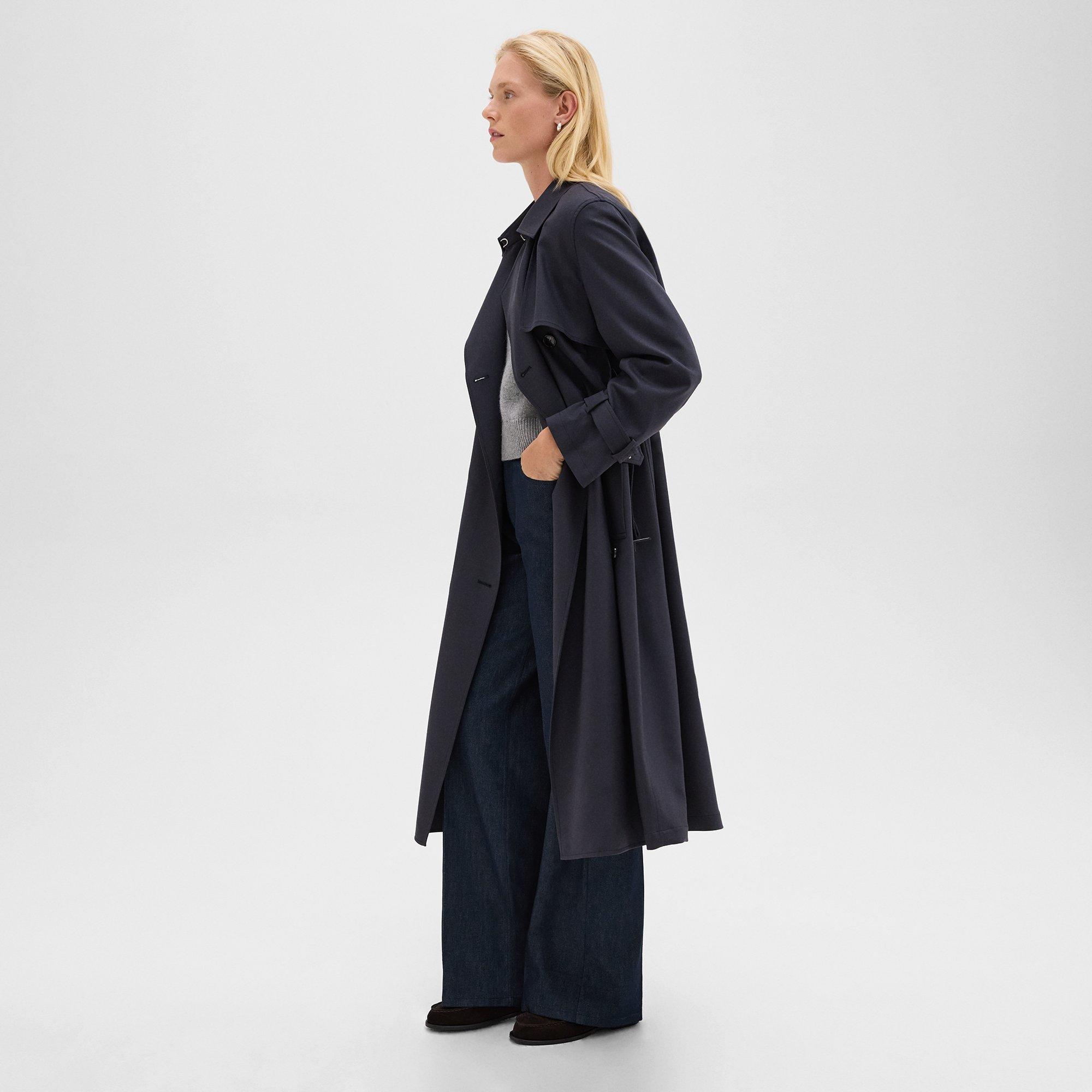 Entspannter Trenchcoat aus Flanell mit Stretchanteil