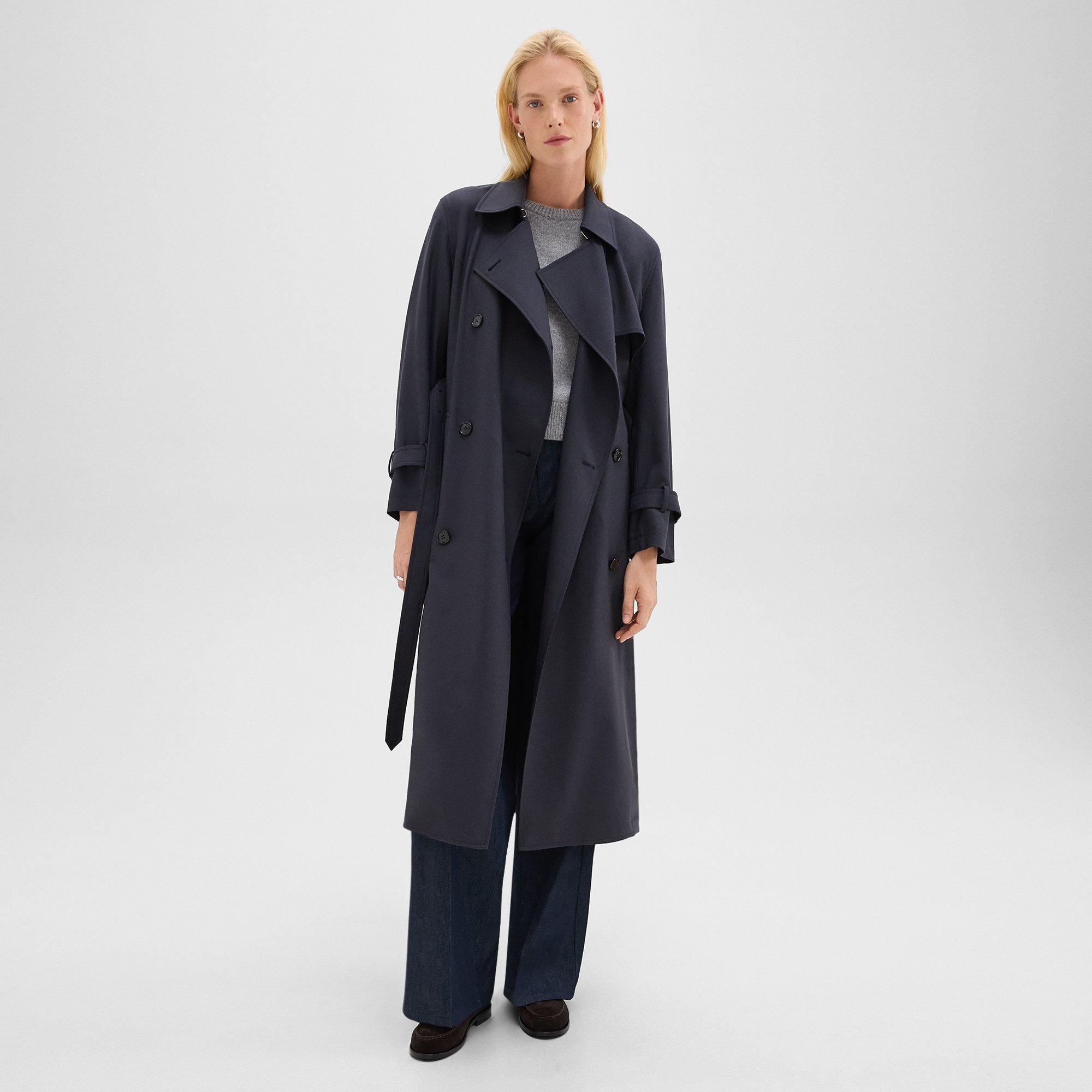 Entspannter Trenchcoat aus Flanell mit Stretchanteil