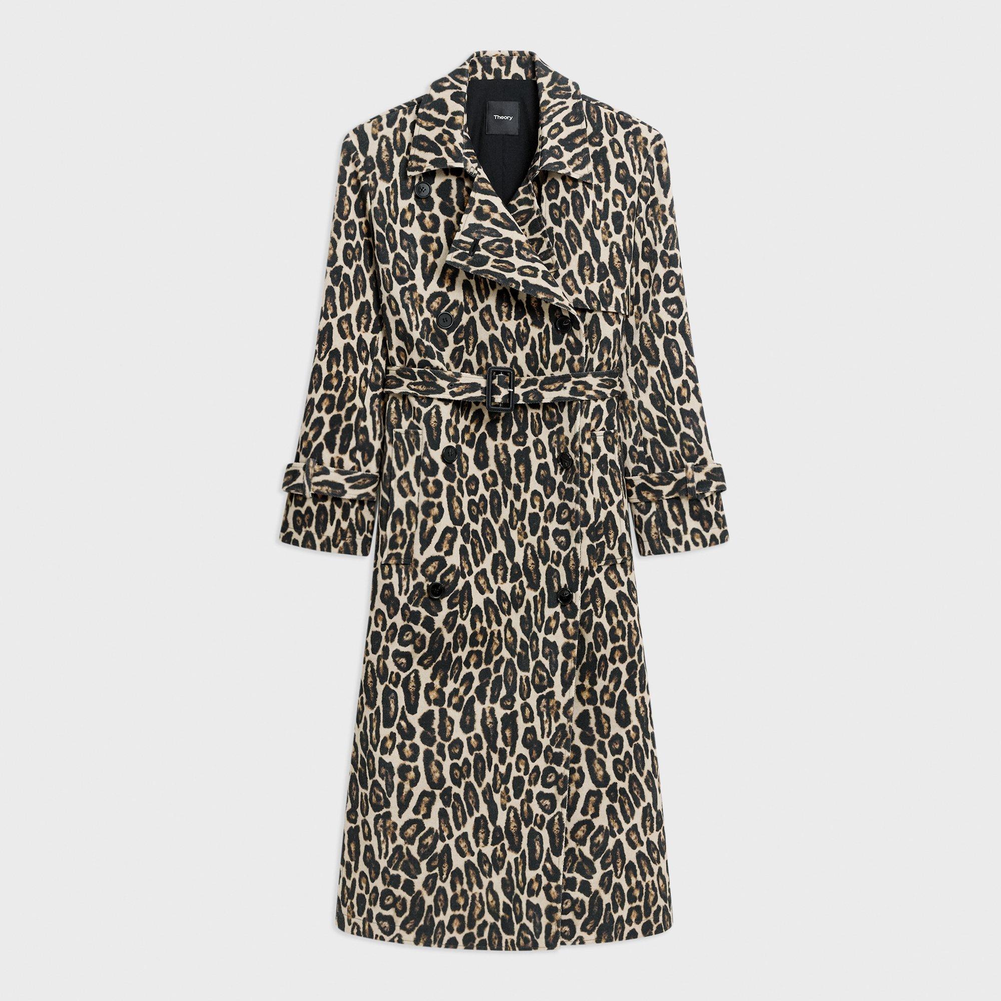 Lässiger Trench aus Wolle mit Stretch-Anteil und Leopardenprint