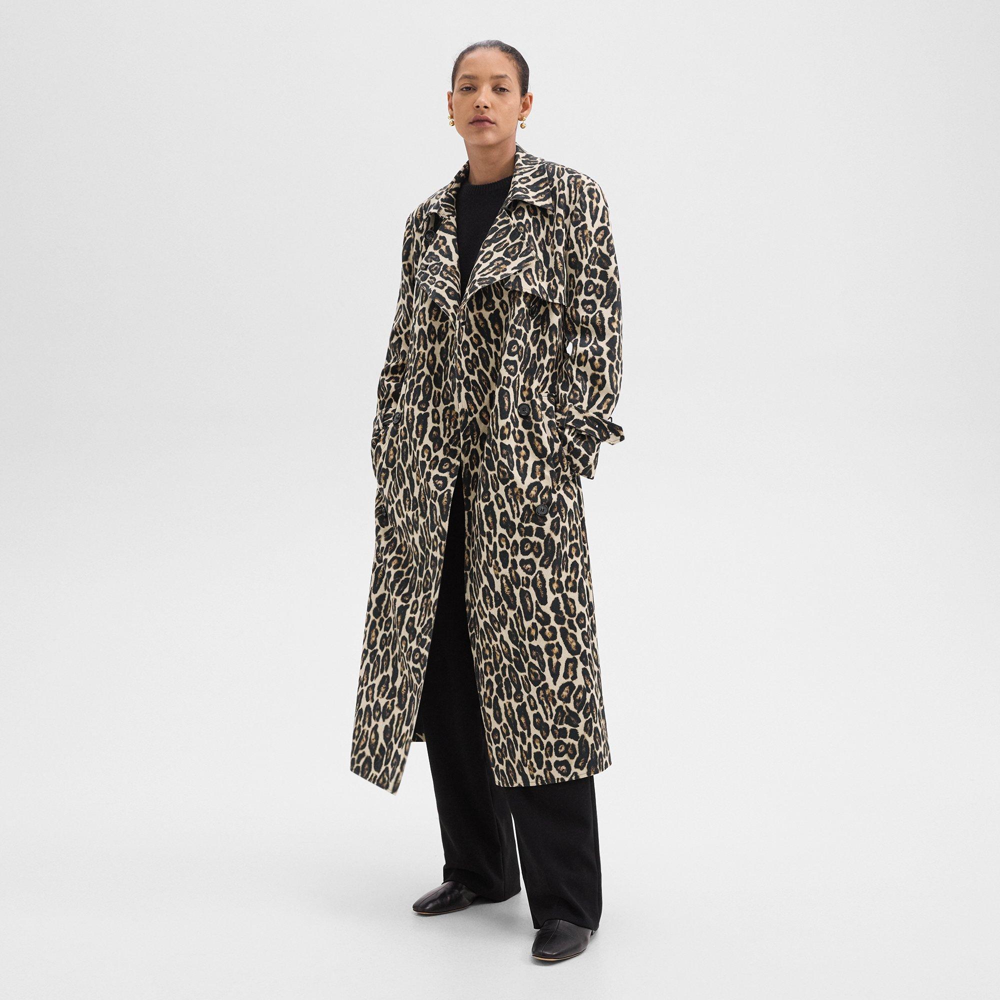 Lässiger Trench aus Wolle mit Stretch-Anteil und Leopardenprint