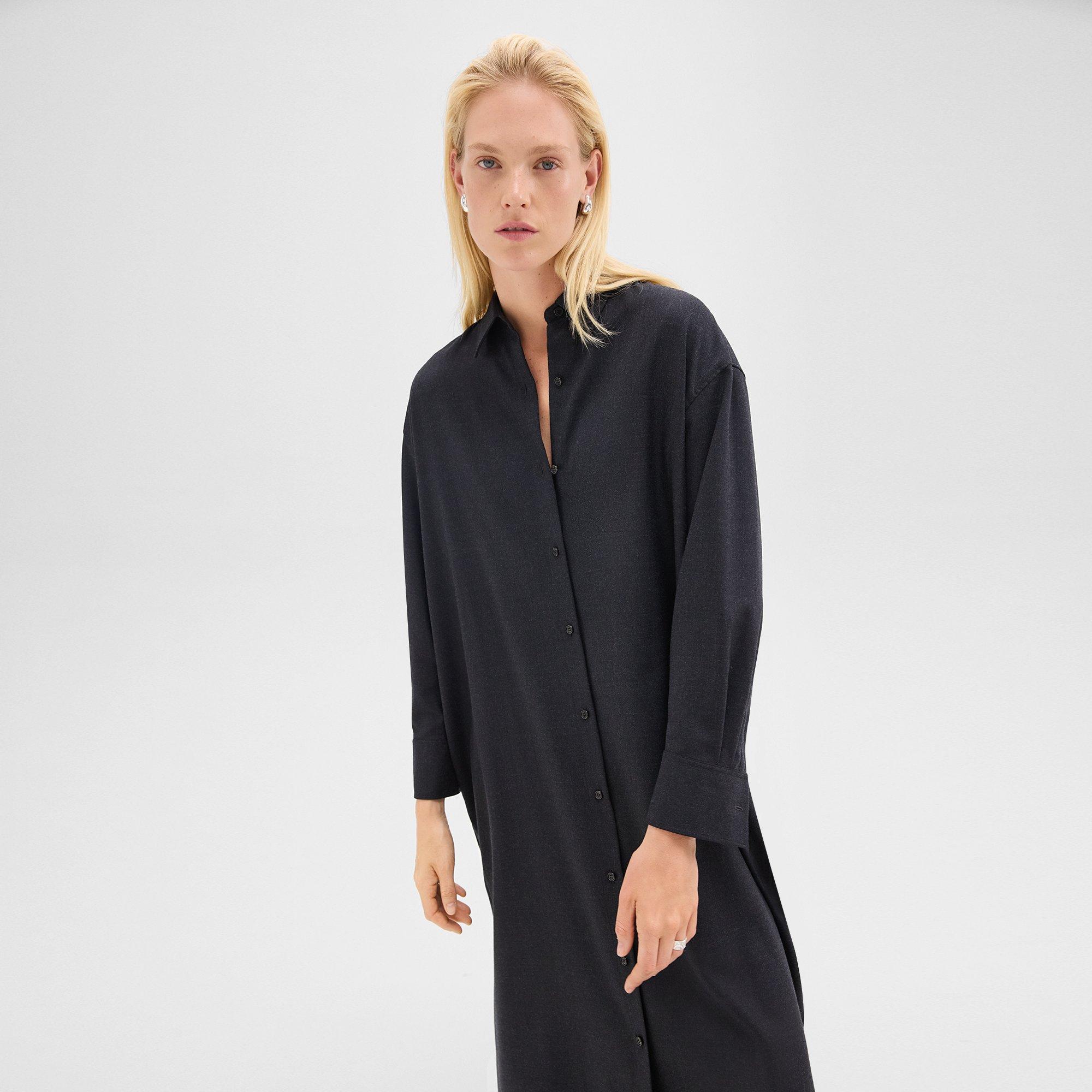 Robe Chemise Oversize en Flanelle Stretch