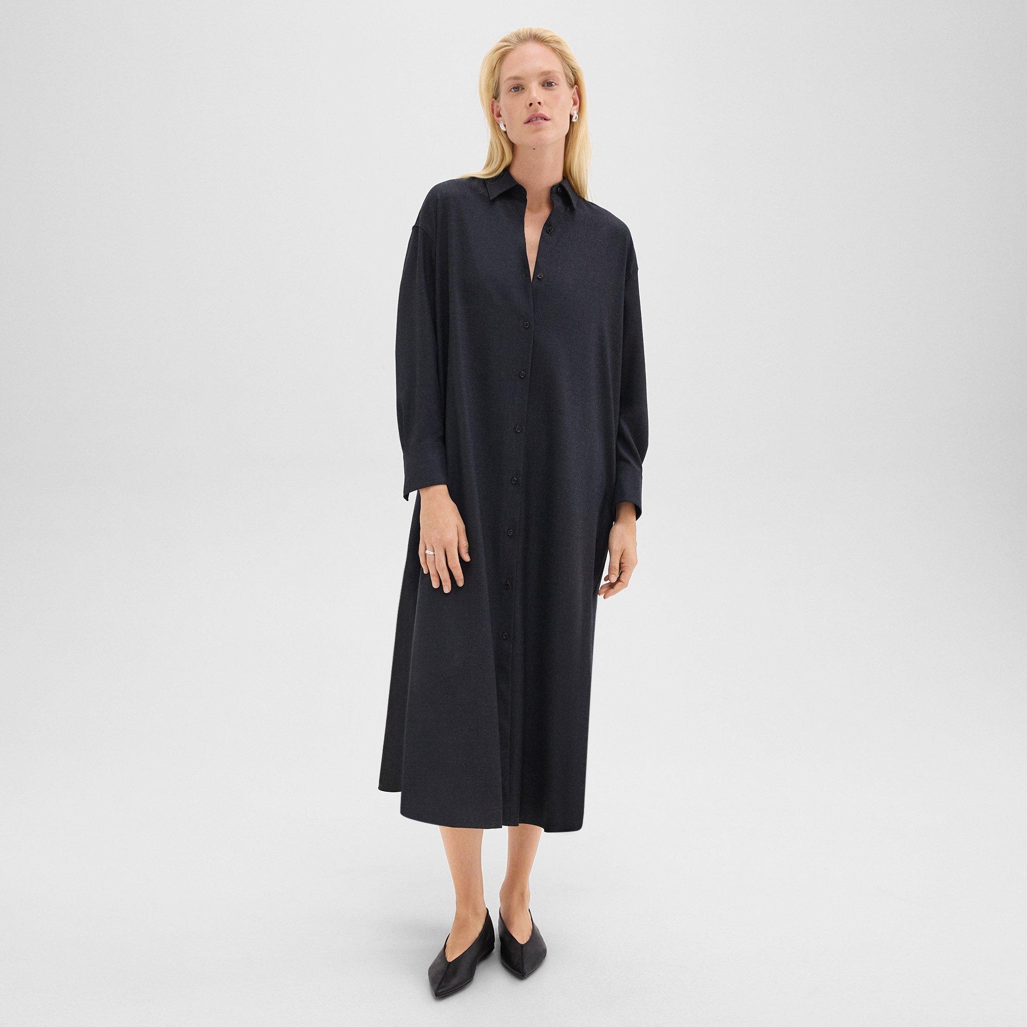 Robe Chemise Oversize en Flanelle Stretch