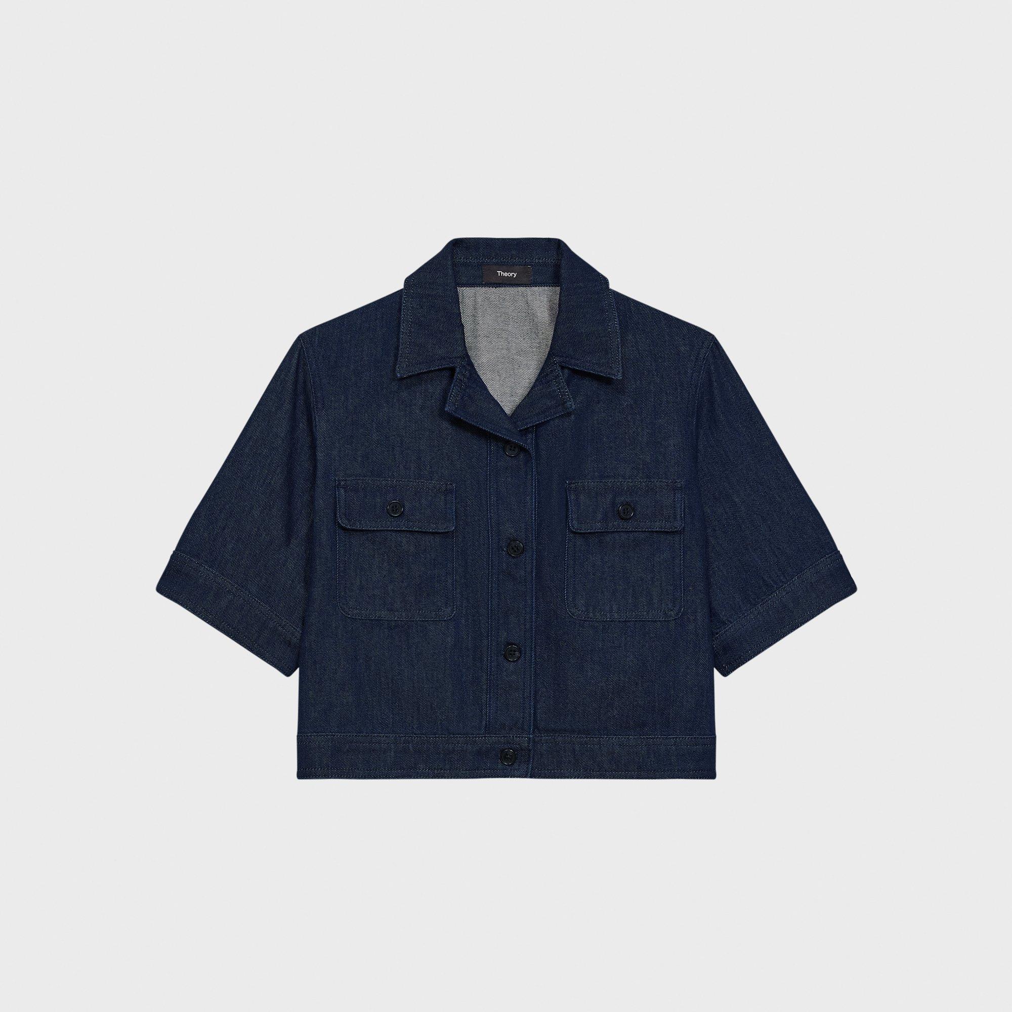 Veste à Manches Courtes et Coupe Carrée en Denim