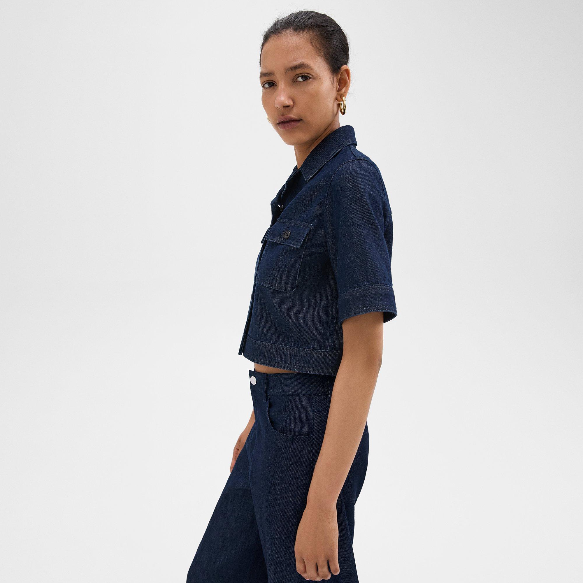 Boxy Short-Sleeve Jacket in Denim