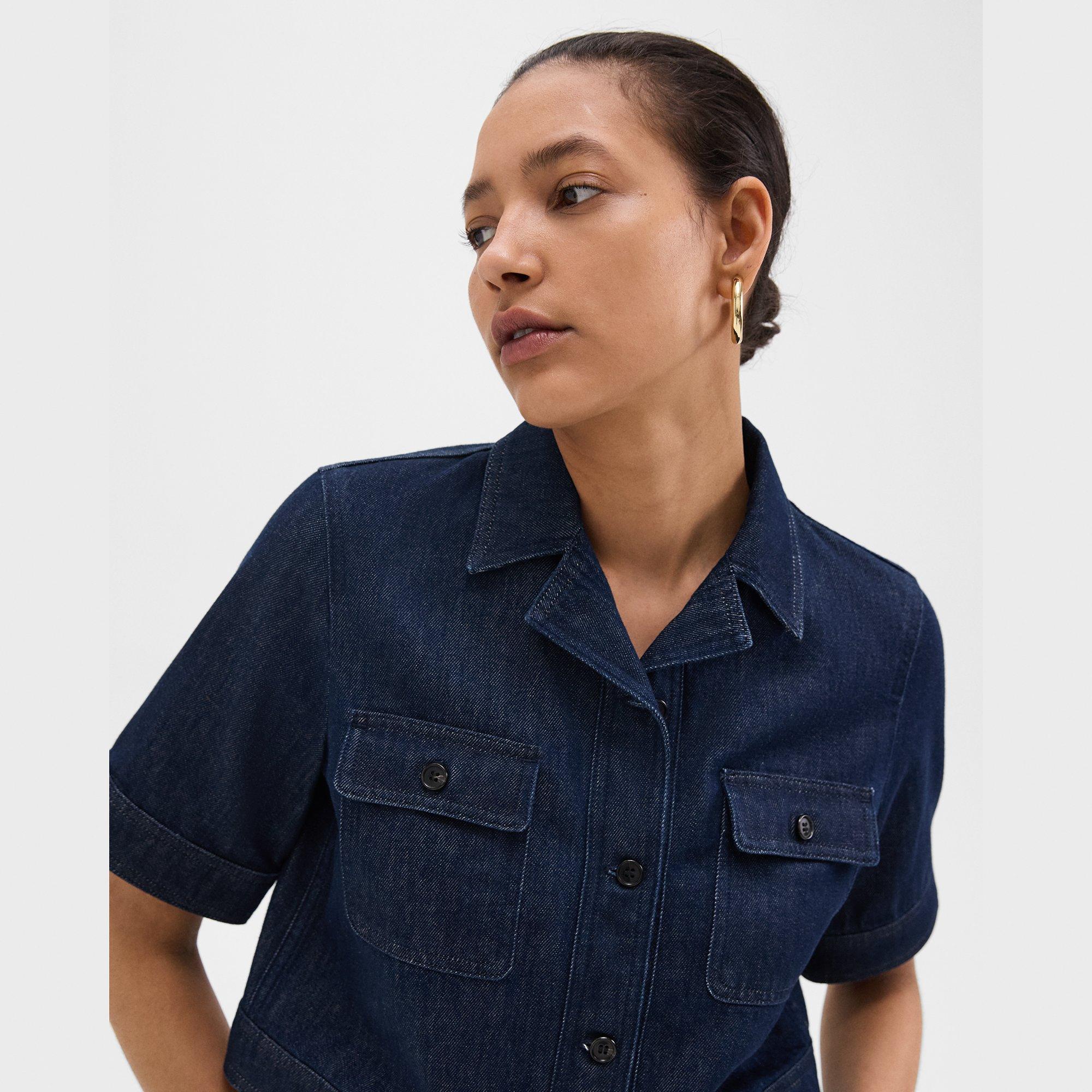 Veste à Manches Courtes et Coupe Carrée en Denim