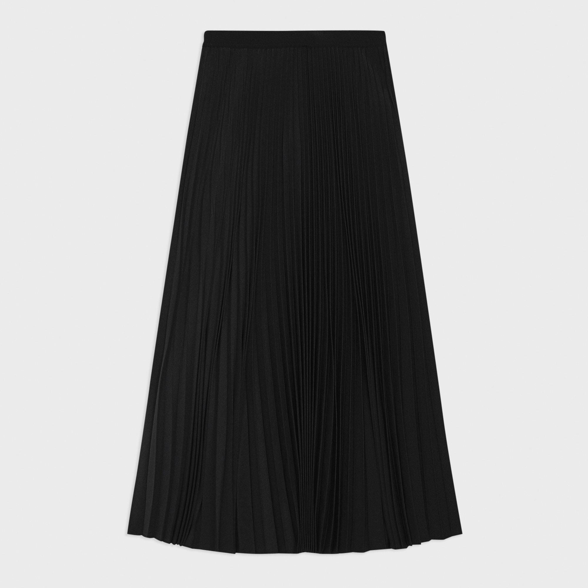 Pleated Pull-On Skirt in Stretch Wool-Blend