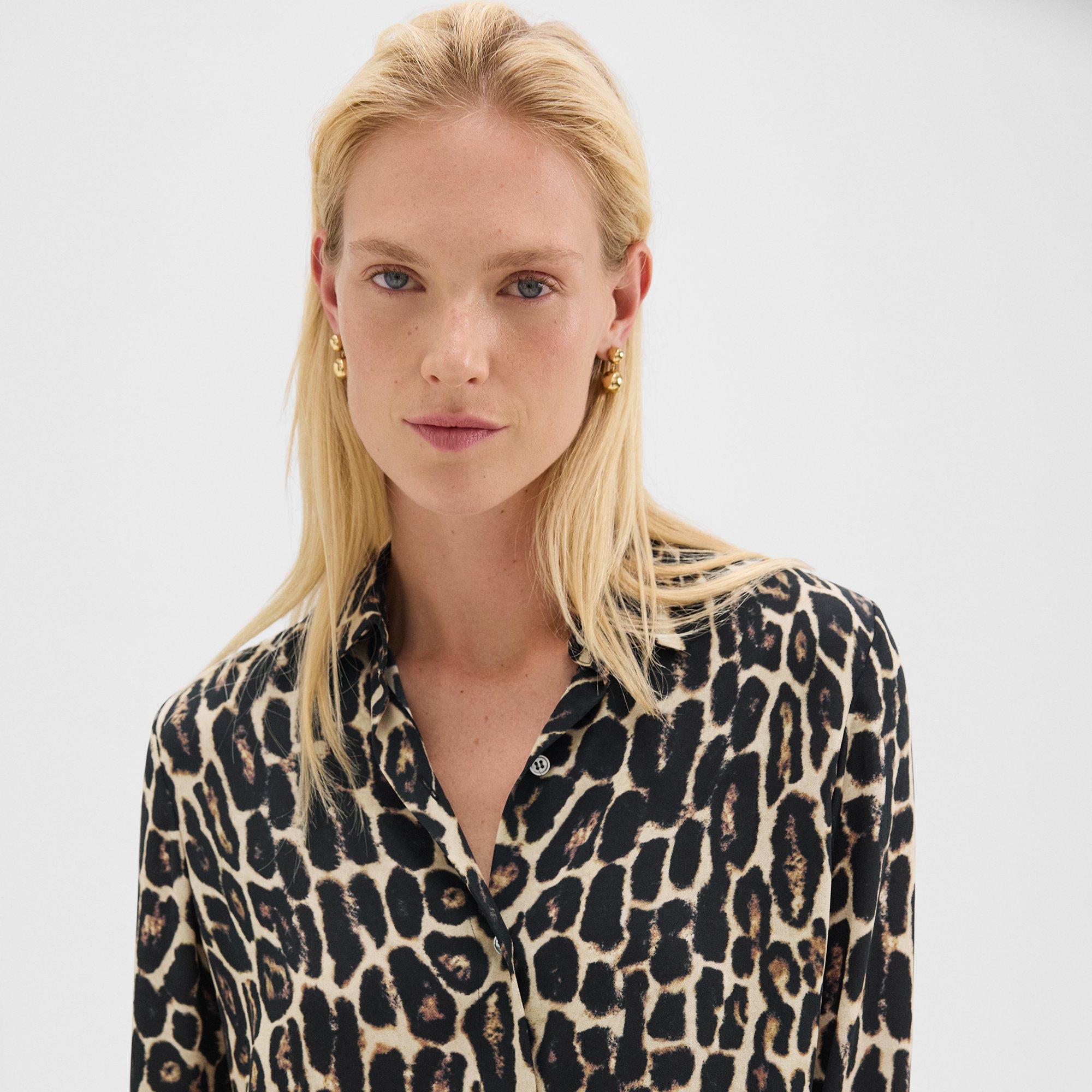 Straight Shirt in Recycled Leopard Print Georgette