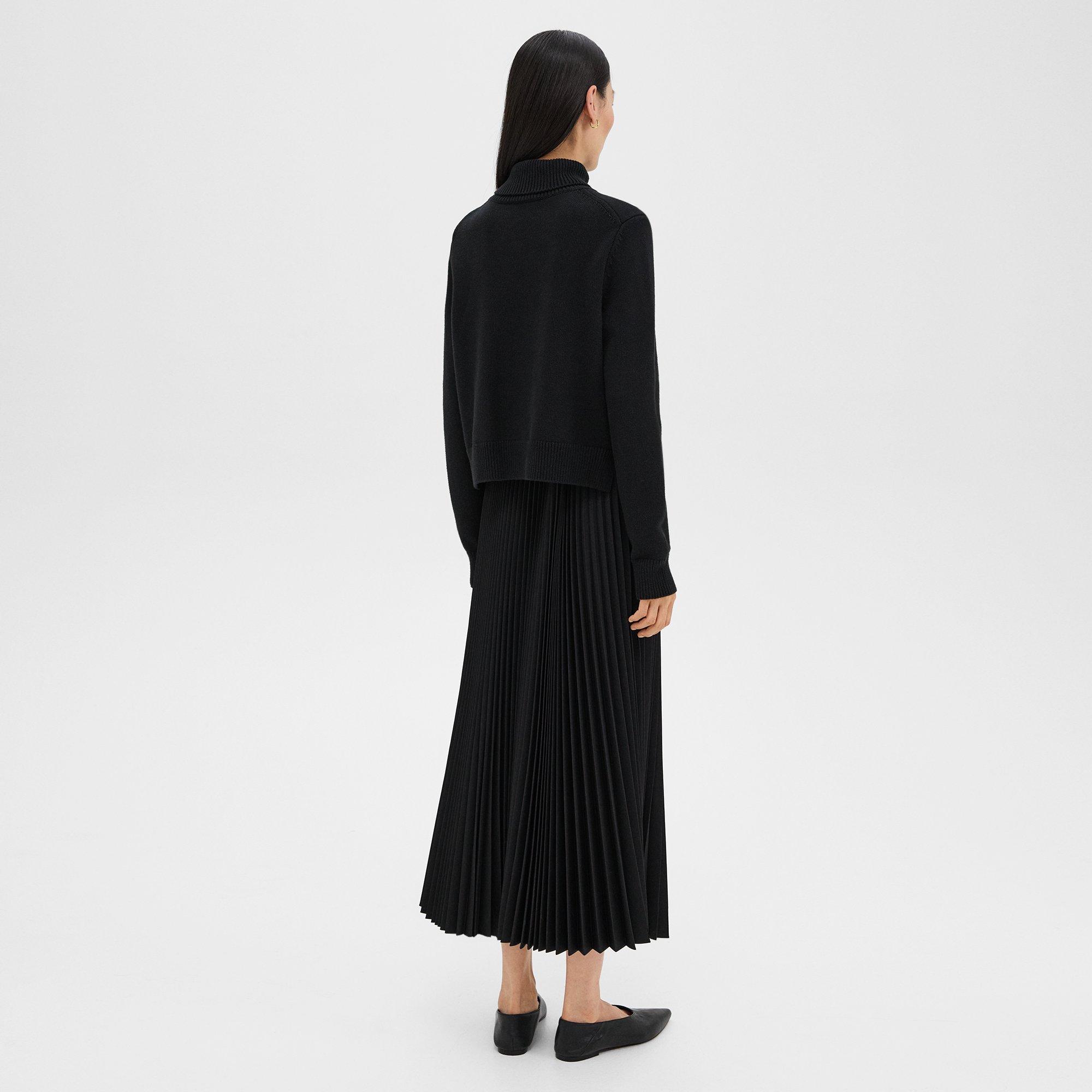 Pleated Combo Dress in Stretch Wool-Blend