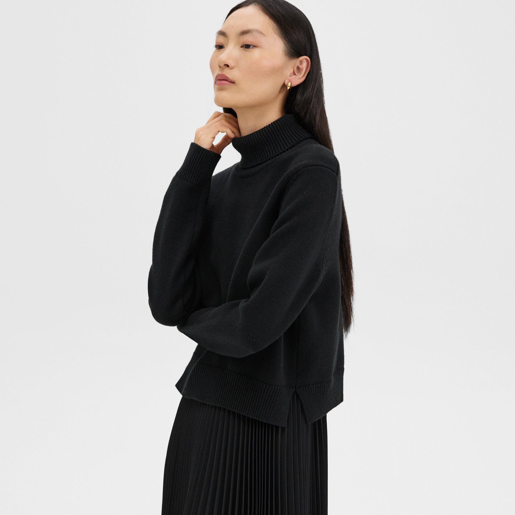 Pleated Combo Dress in Stretch Wool-Blend