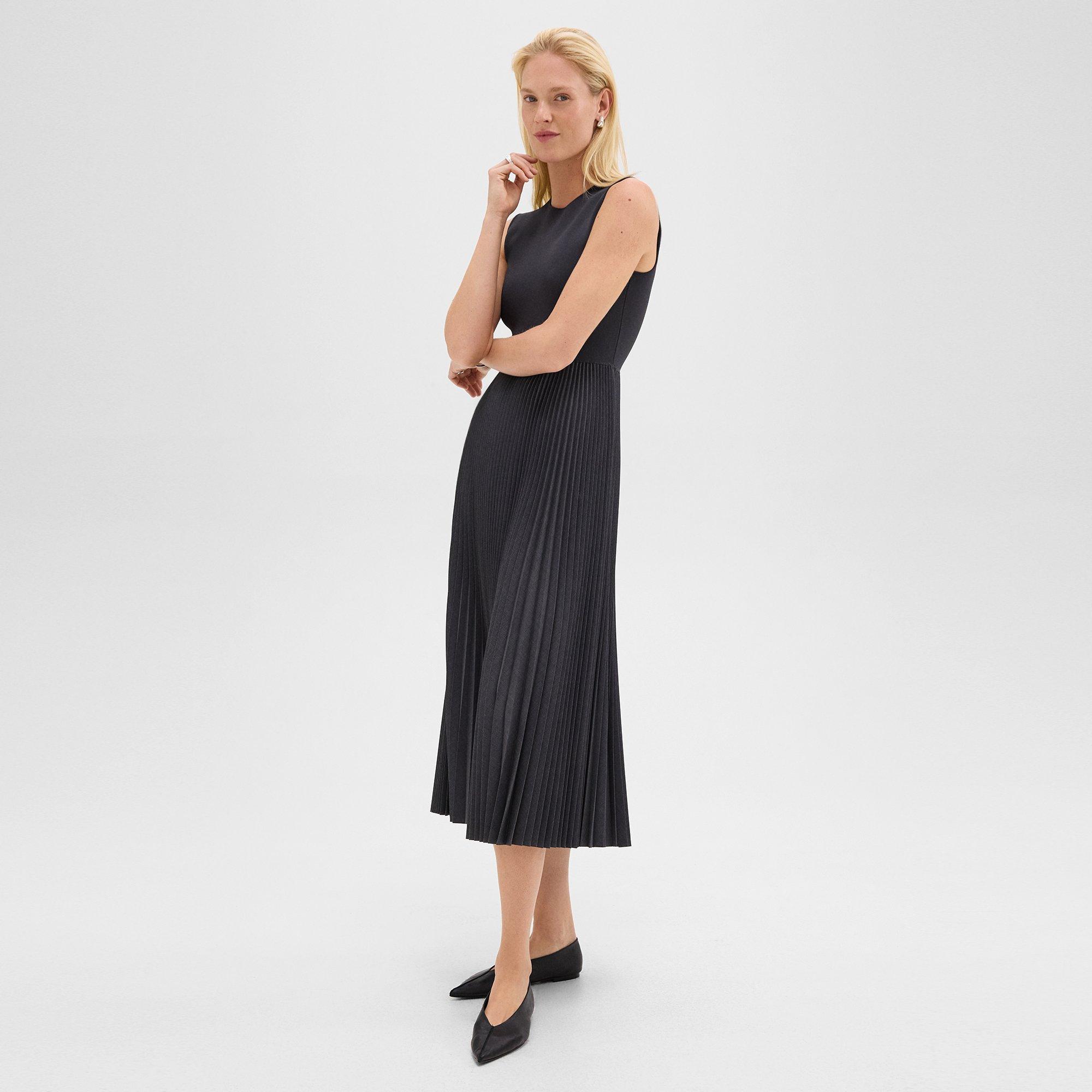 Plissiertes Combo-Kleid aus einer Wollmischung mit Stretch-Anteil