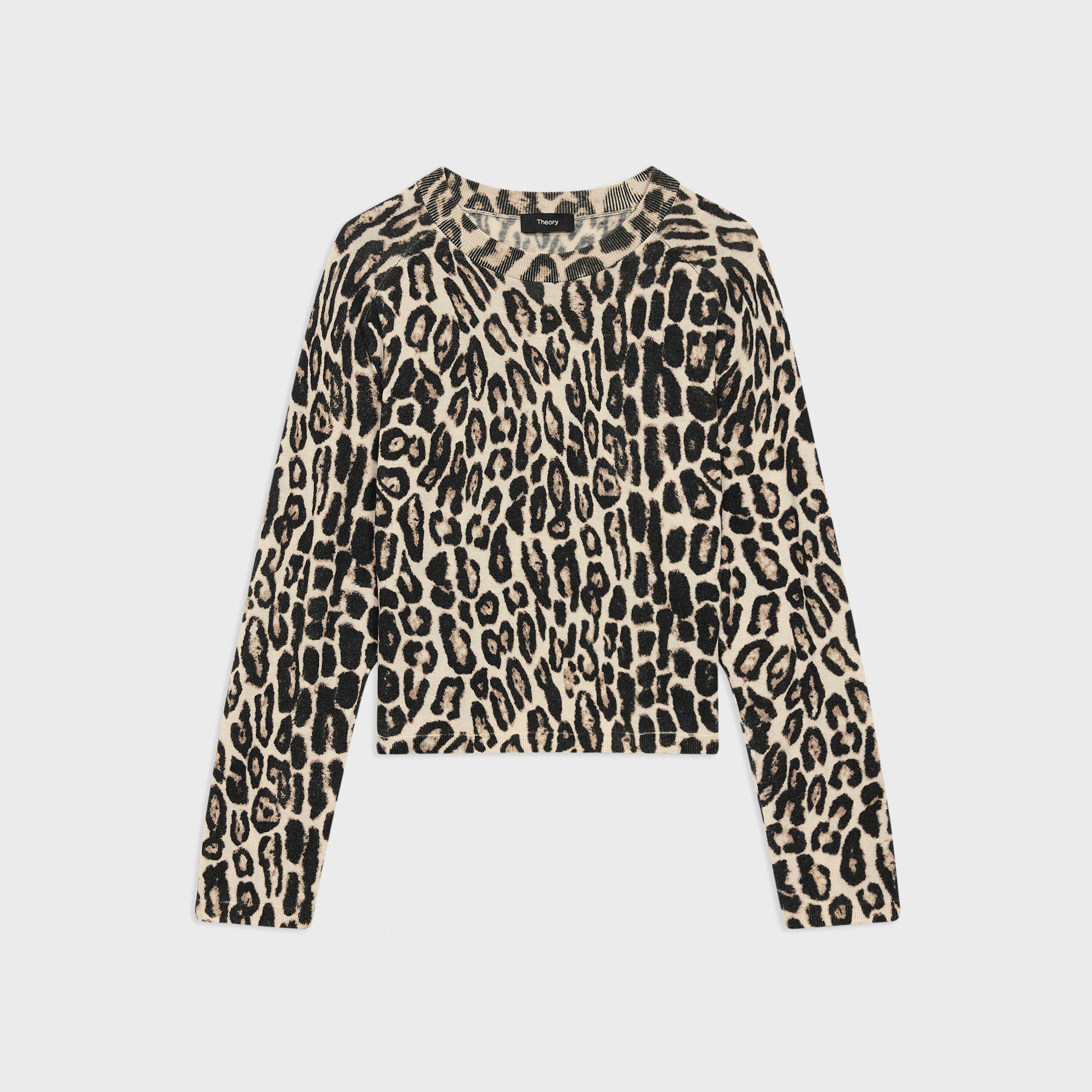 Cropped Leopard Print Sweater in Merino Wool