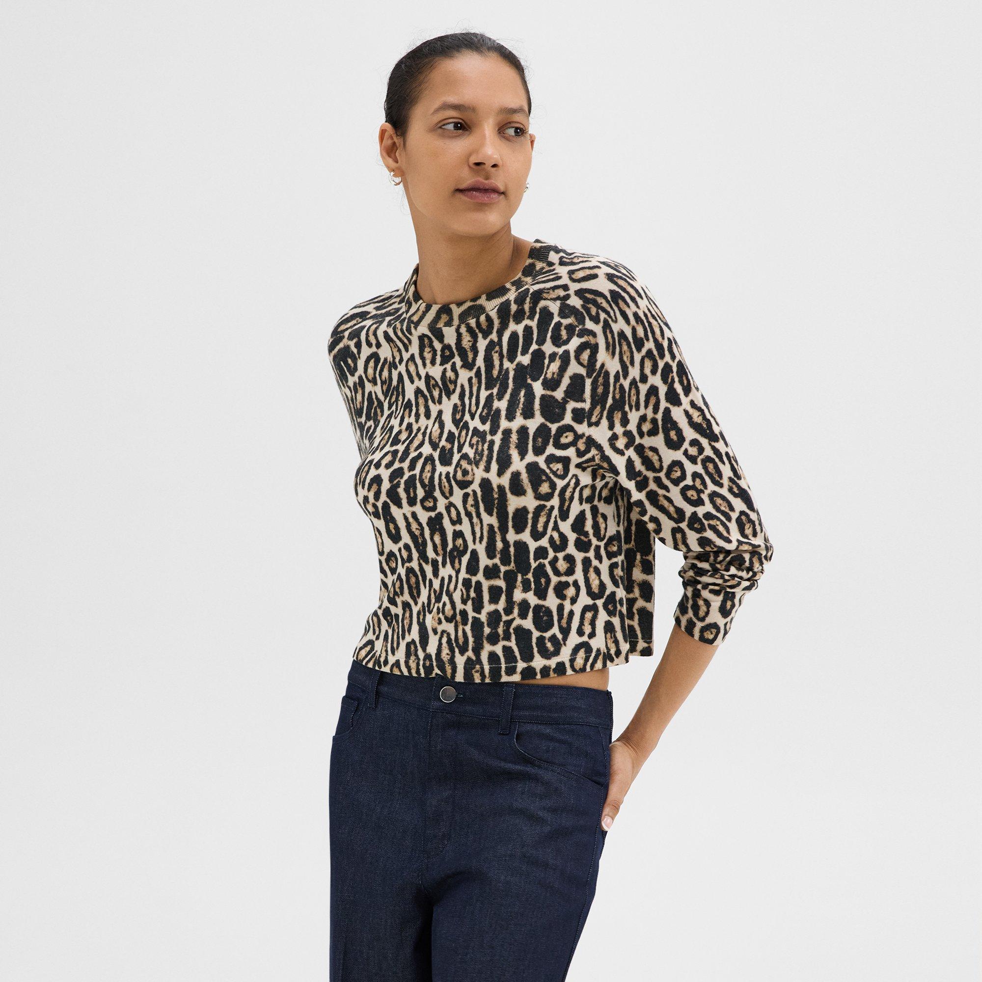 Cropped Leopard Print Sweater in Merino Wool