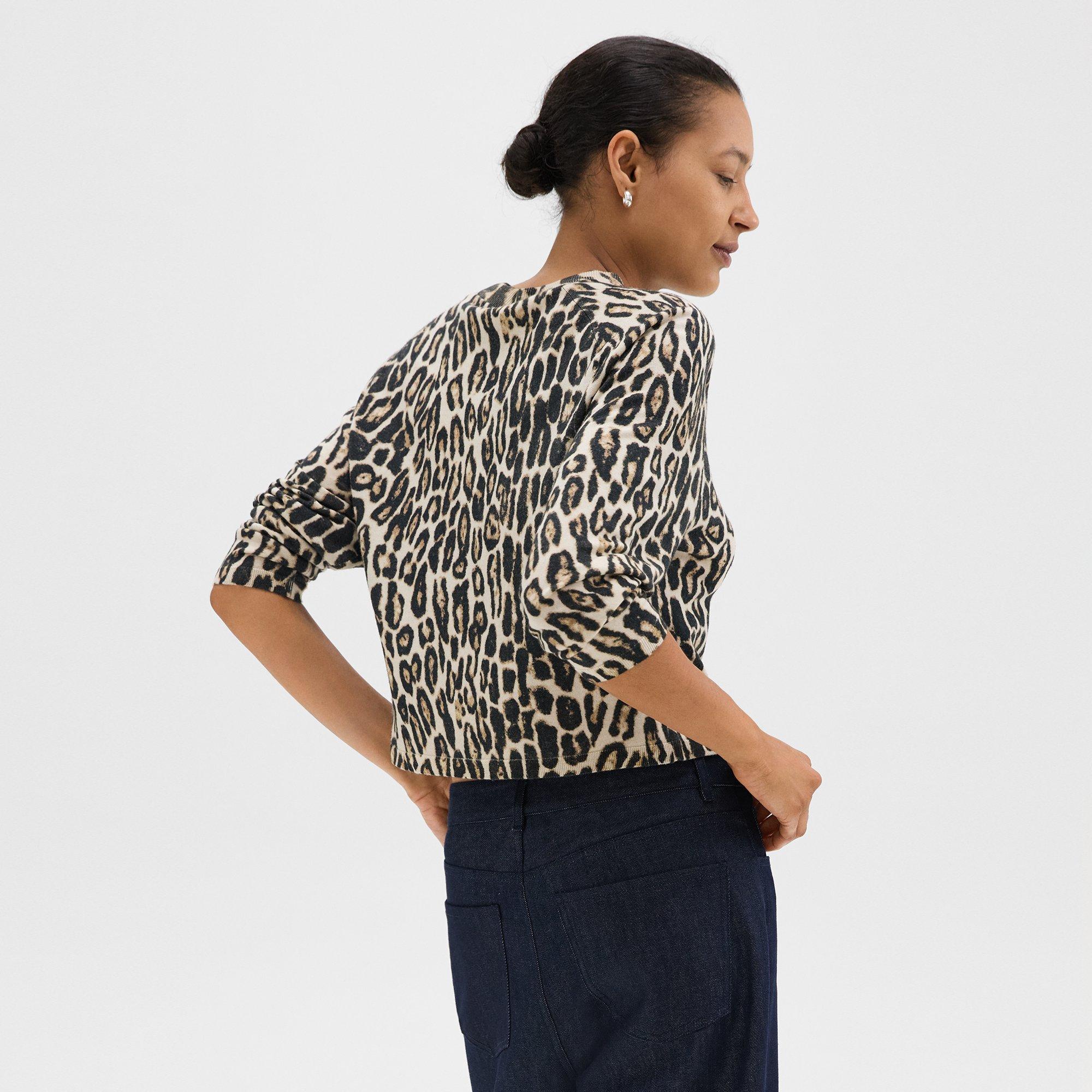 Cropped Leopard Print Sweater in Merino Wool