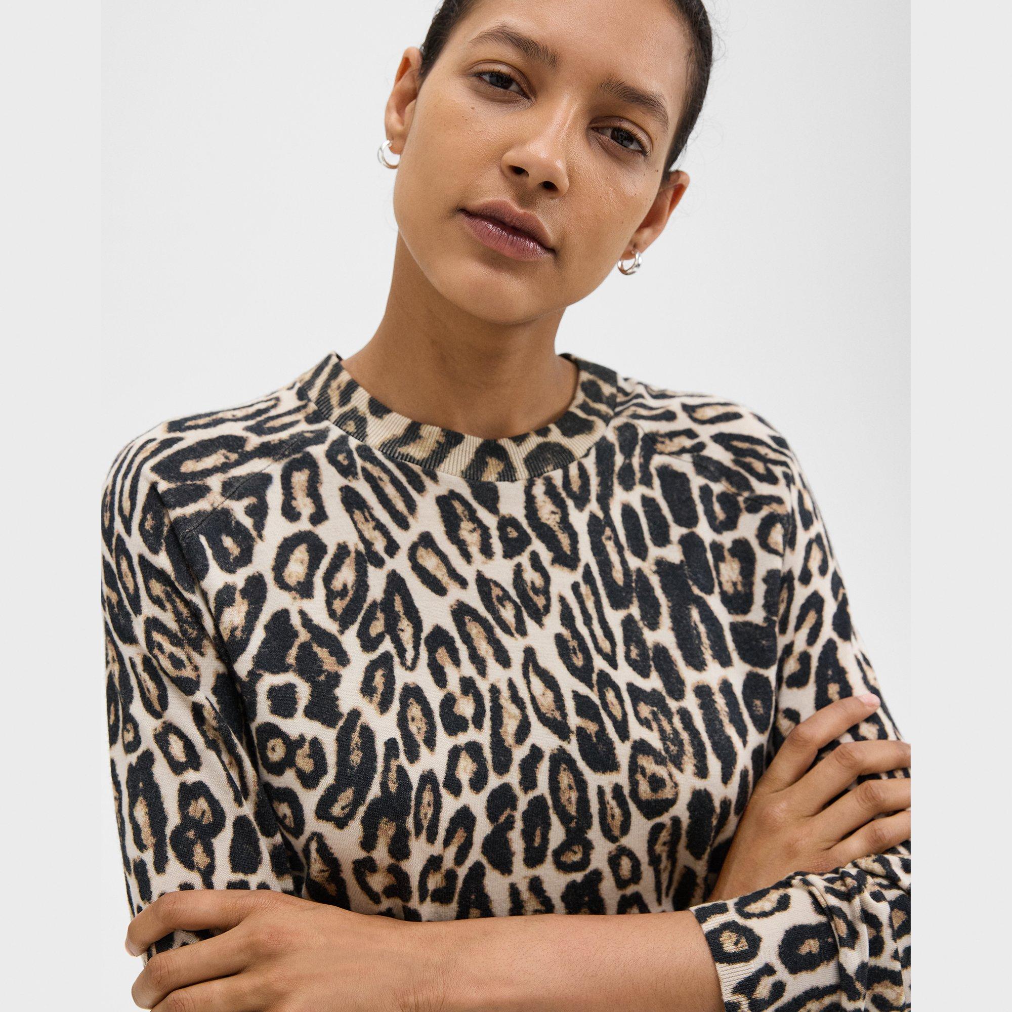 Cropped Leopard Print Sweater in Merino Wool