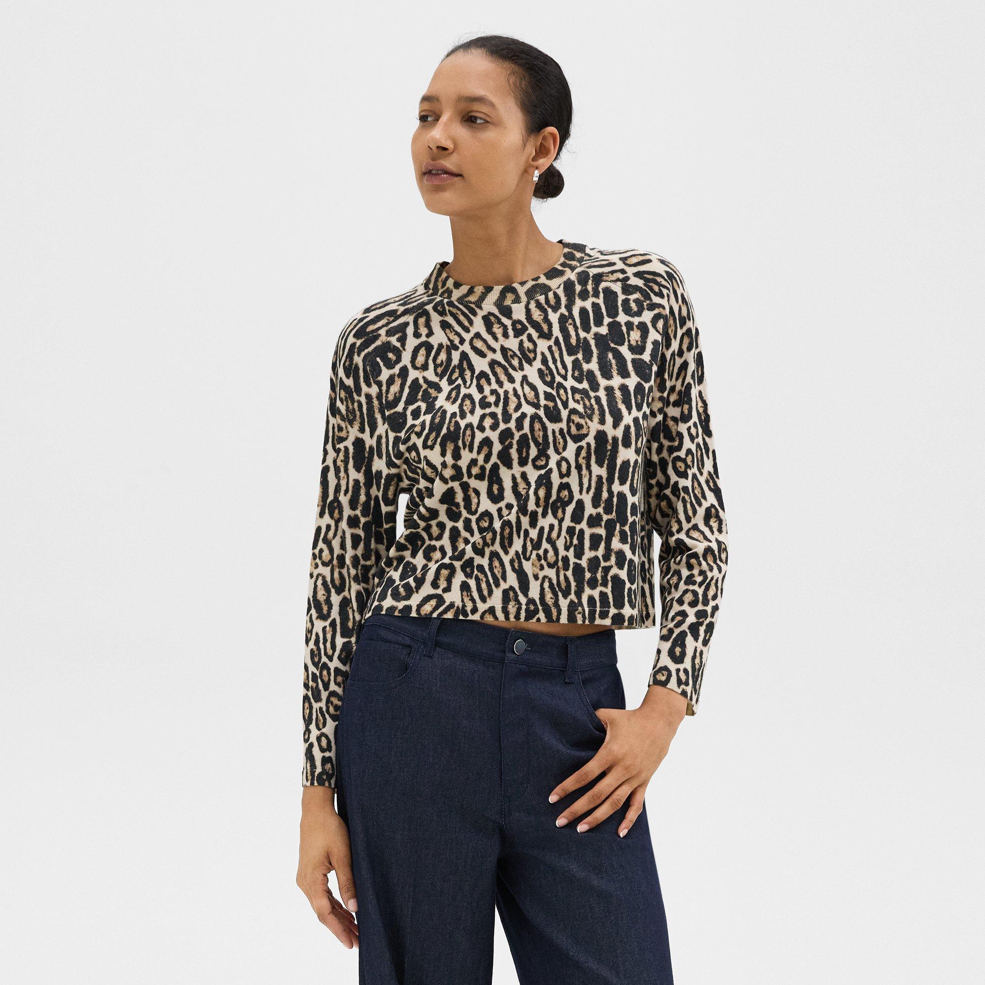 Cropped Leopard Print Sweater in Merino Wool