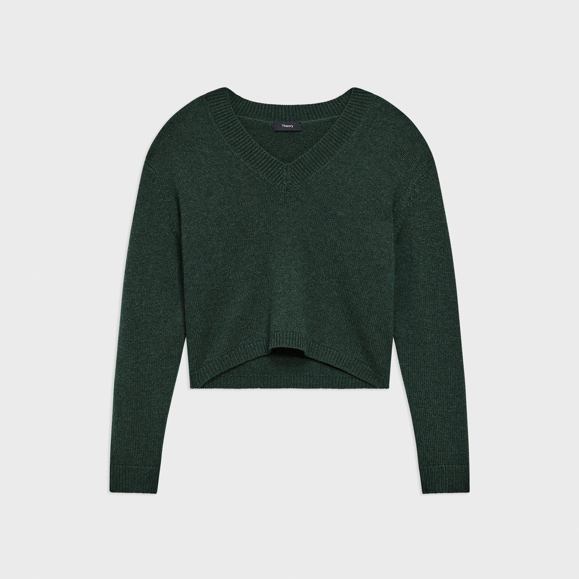 Cropped V-Neck Sweater in Cashmere