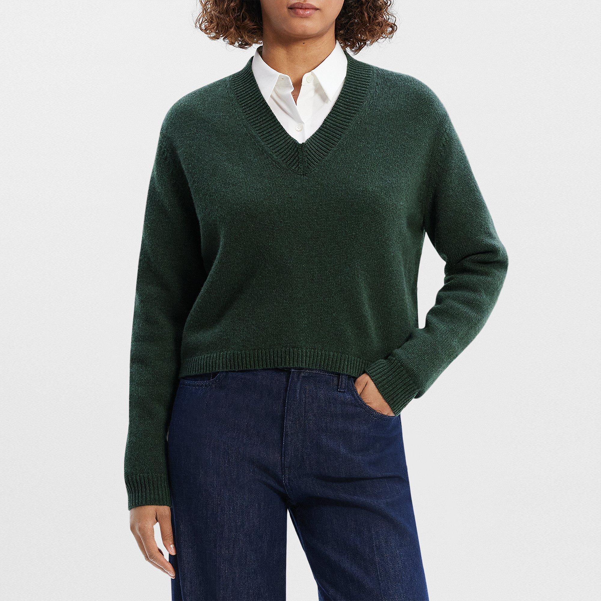 Cropped V-Neck Sweater in Cashmere