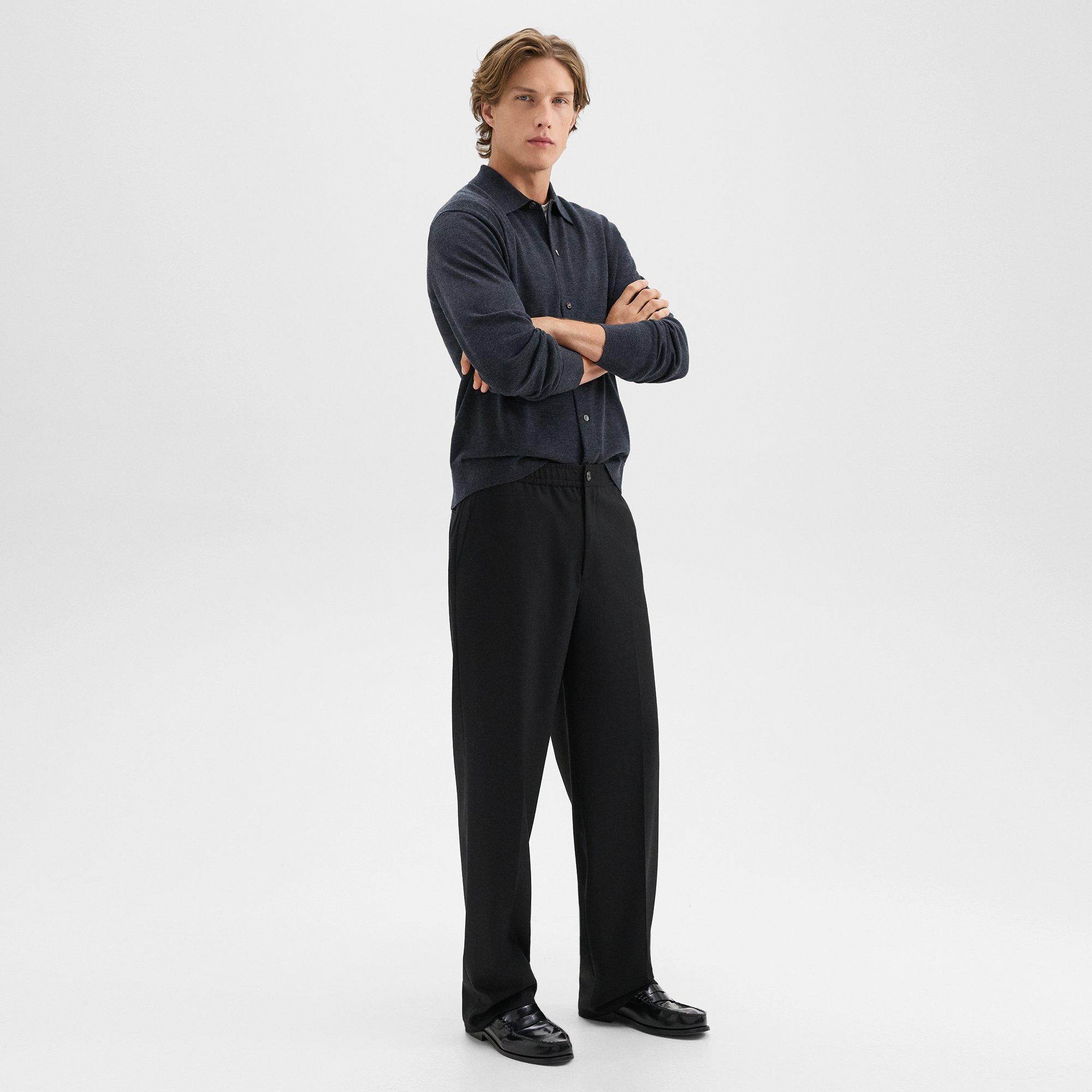 Wide-Leg Drawstring Pant in Stretch Flannel