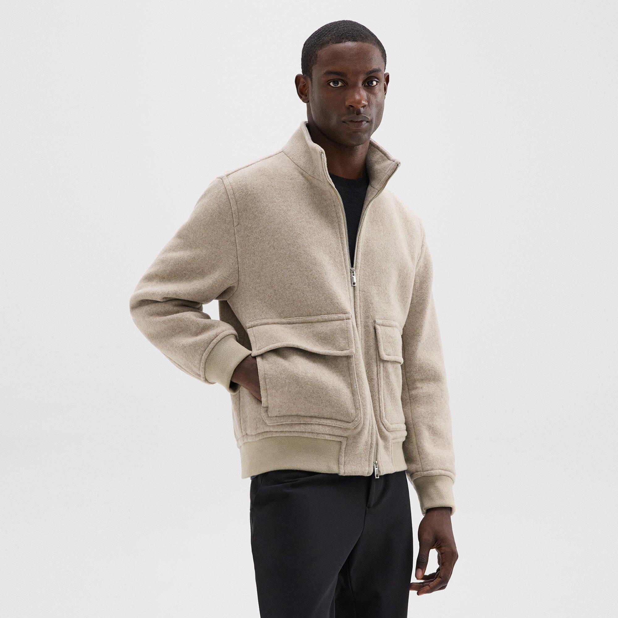 Straight Bomber Jacket in Mélange Wool-Blend Melton