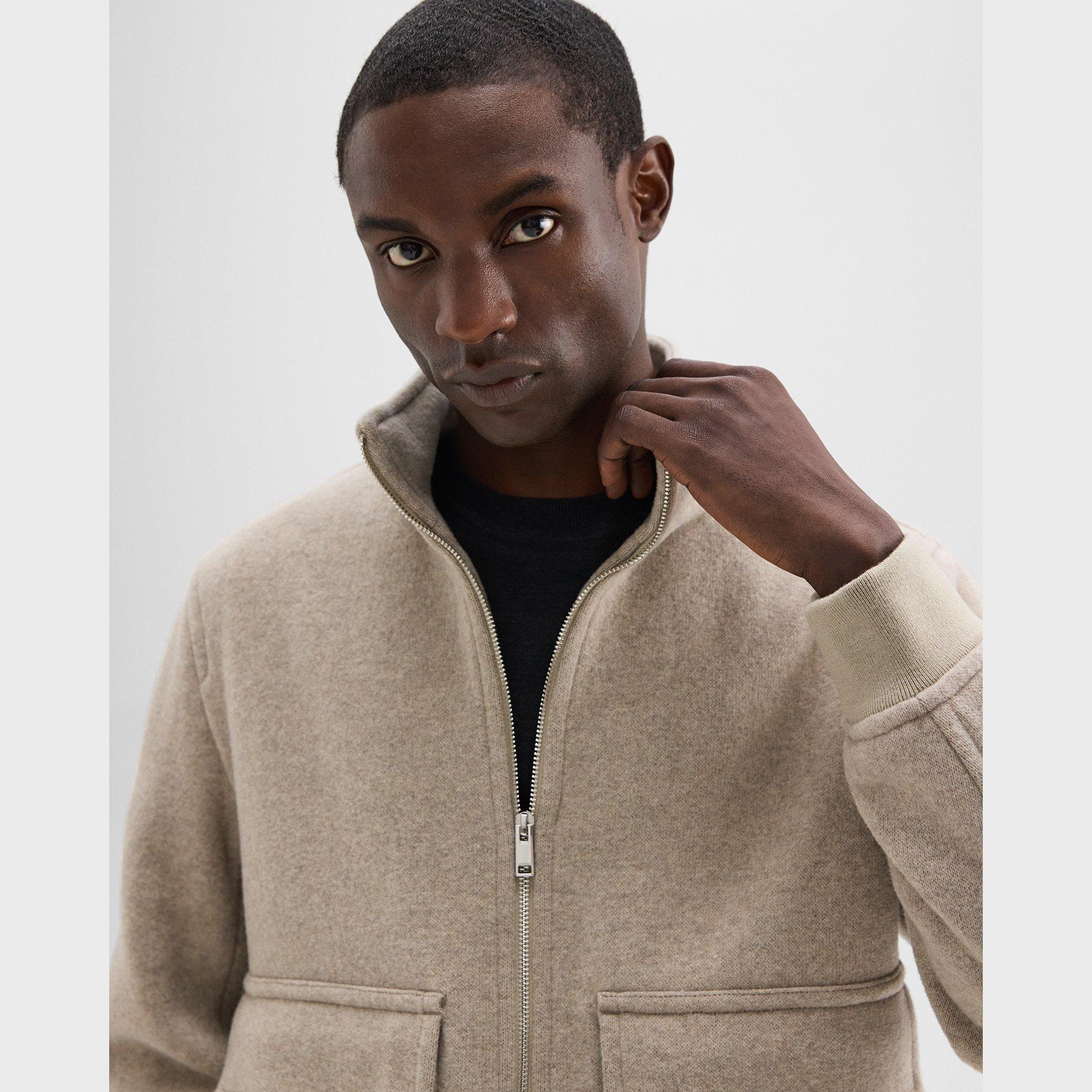 Straight Bomber Jacket in Mélange Wool-Blend Melton