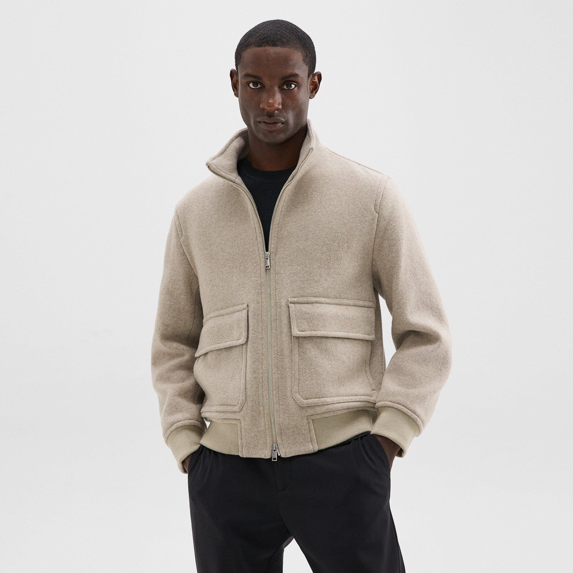 Straight Bomber Jacket in Melange Wool-Blend Melton