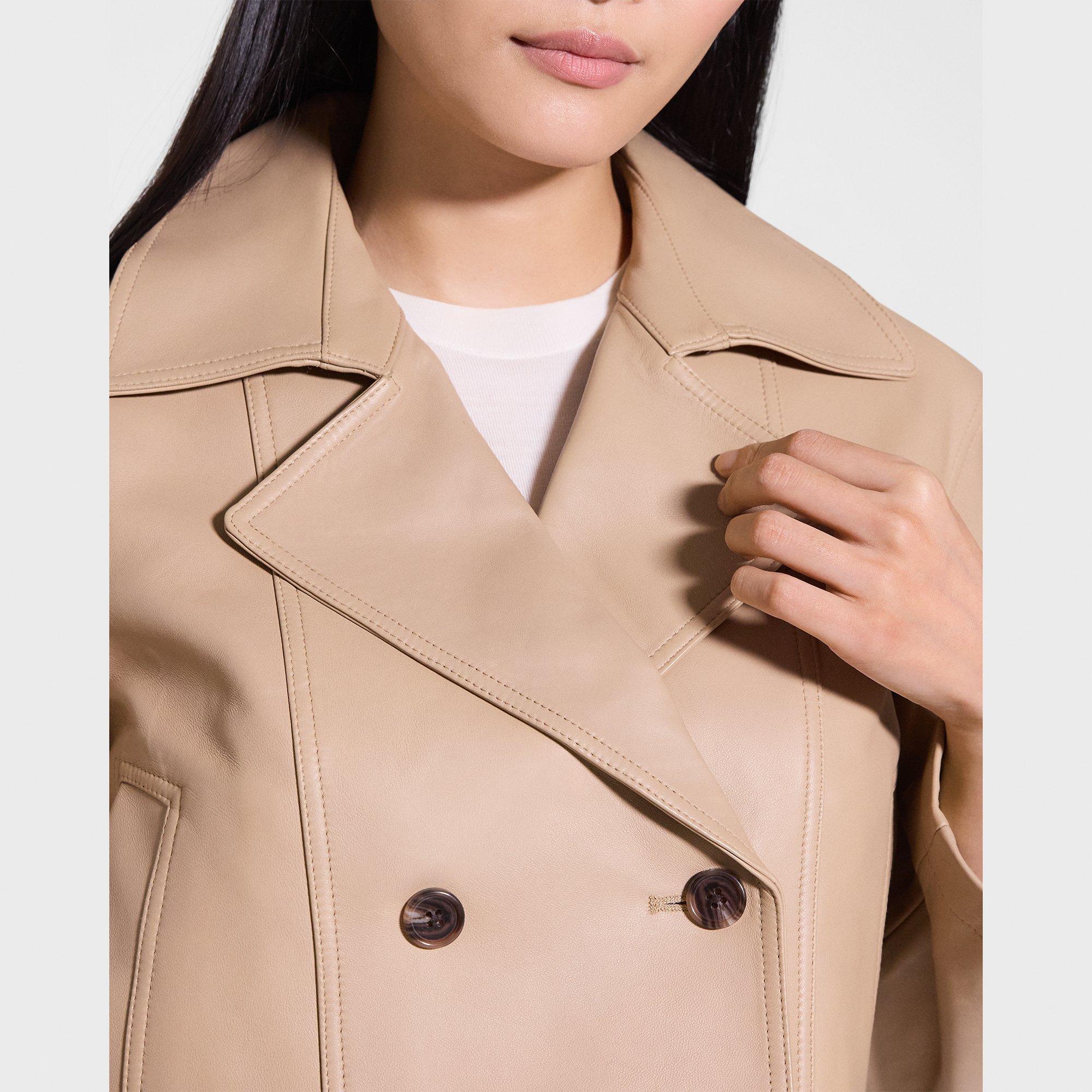 Double-Breasted Crop Trench in Leather