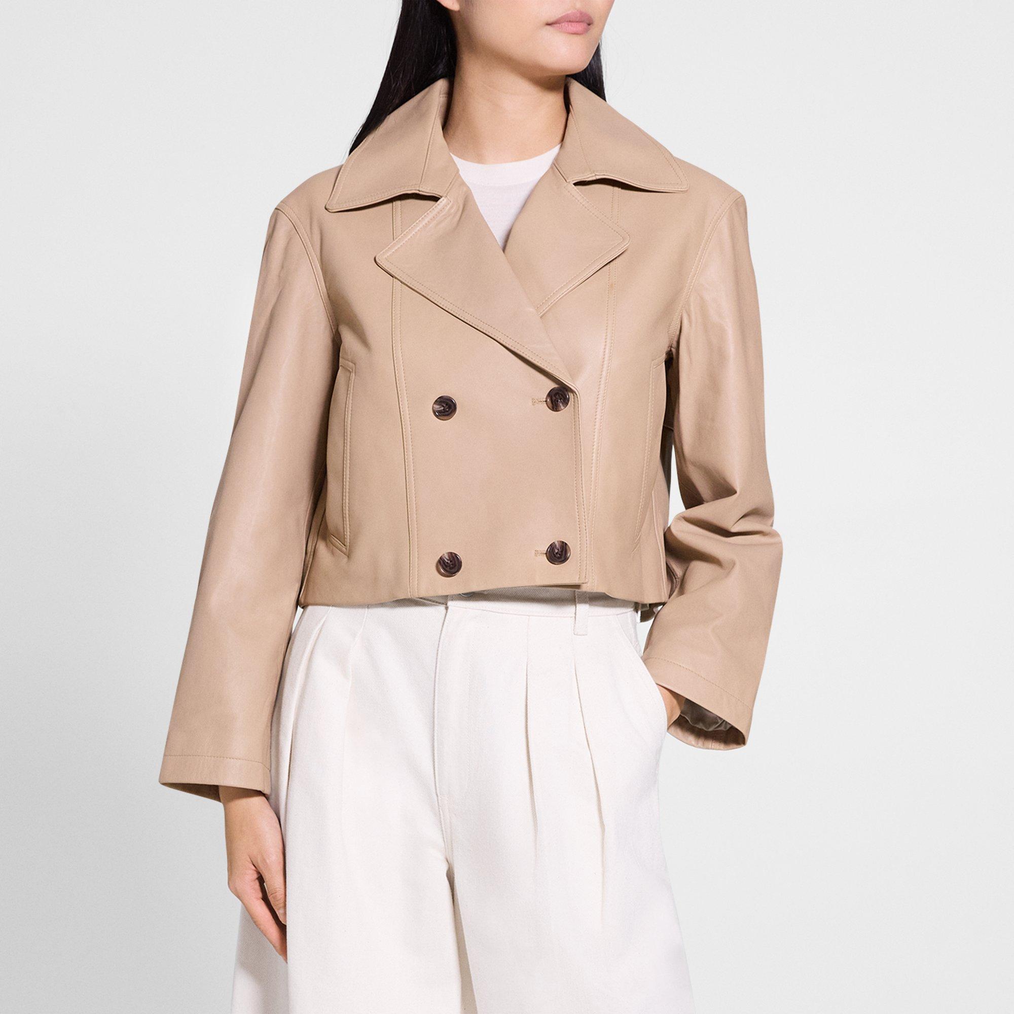 Double-Breasted Crop Trench in Leather