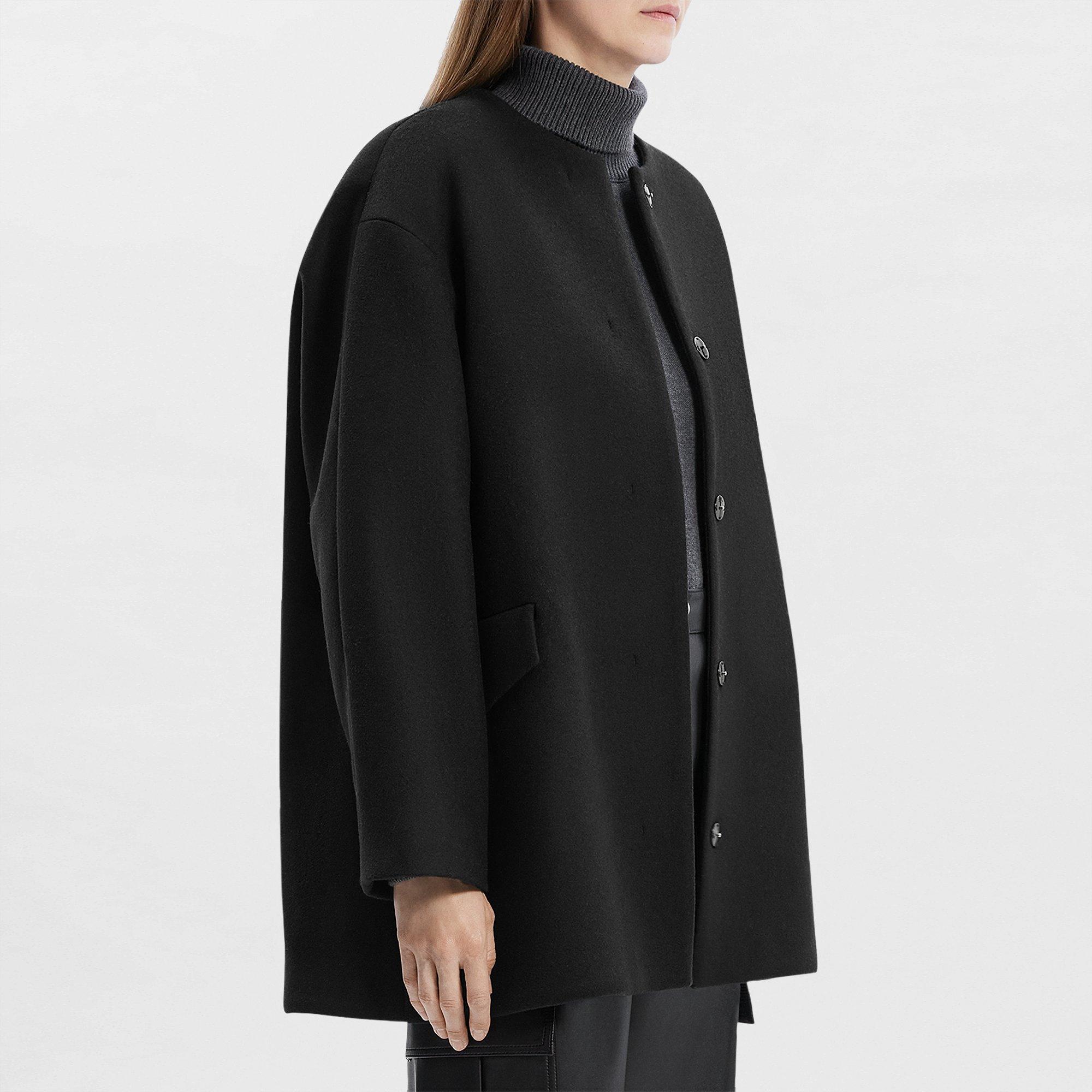 Cape Back Coat in Recycled Wool-Blend Melton