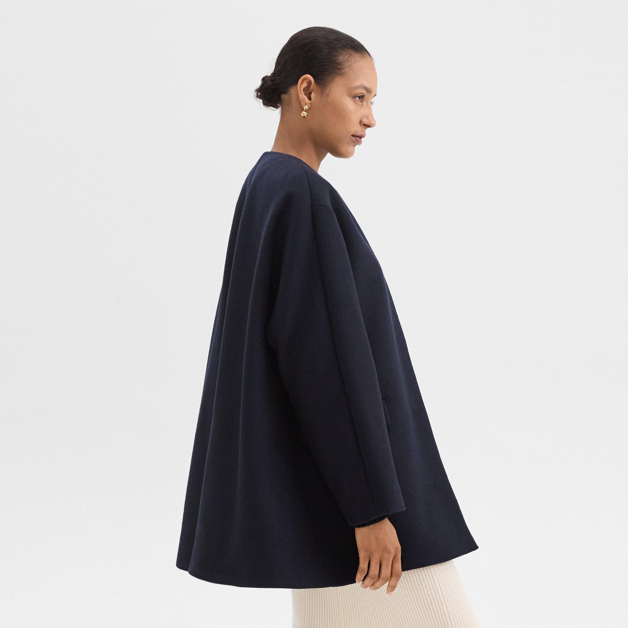 Cape Back Coat in Recycled Wool-Blend Melton